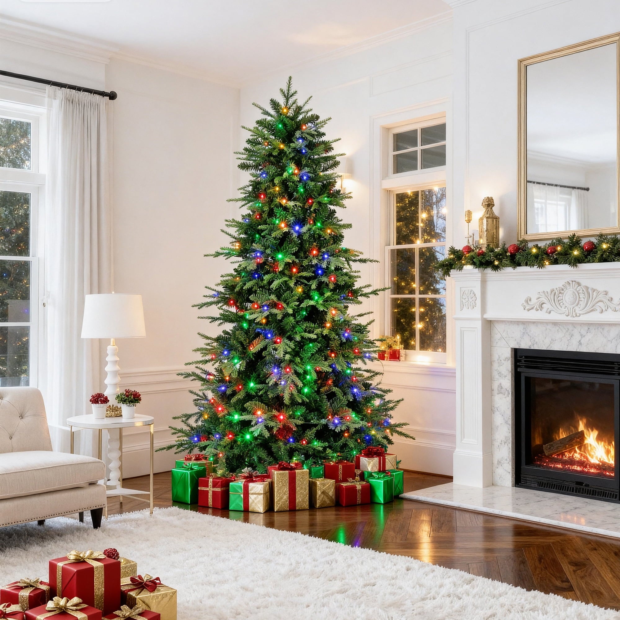 Fenbeli 6ft Pre-Lit Artificial Fir Christmas Tree, 1,350 PE/PVC Branch Tips, 300 Lights with Remote Control and 11 Modes, Green