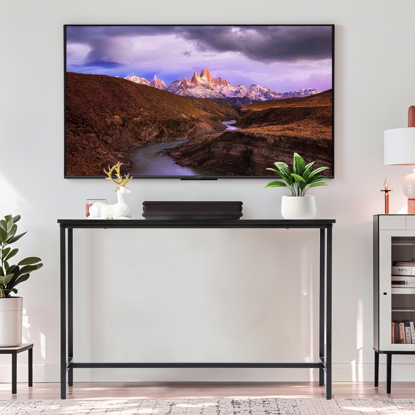 Fenbeli Console Table Modern Entryway Table with Durable Black Metal Frame