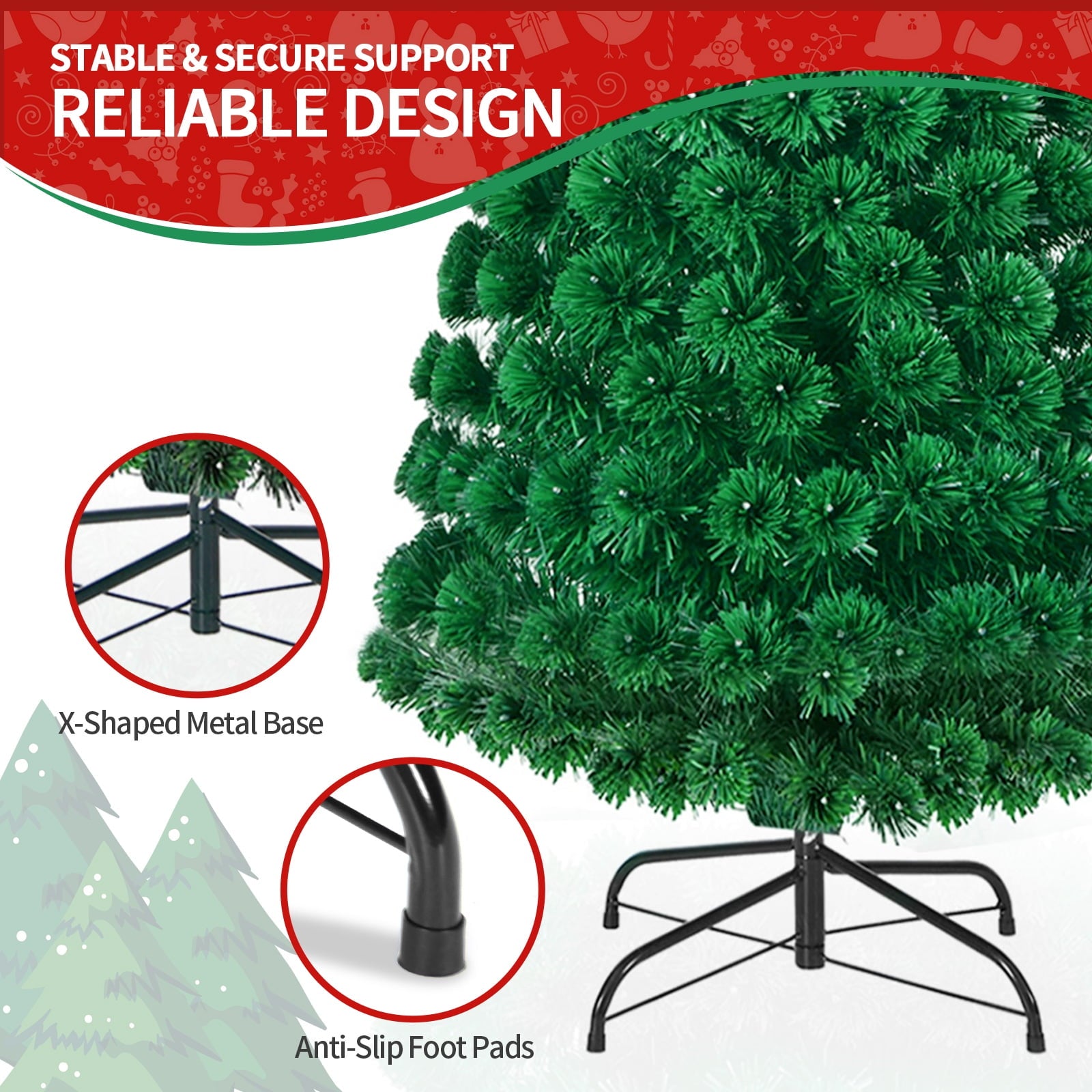 Fenbeli 7ft Pre-Lit Fiber Optic Artificial Christmas Tree, Xmas Tree w/285 Colorful LED Lights, 280 Branch Tips