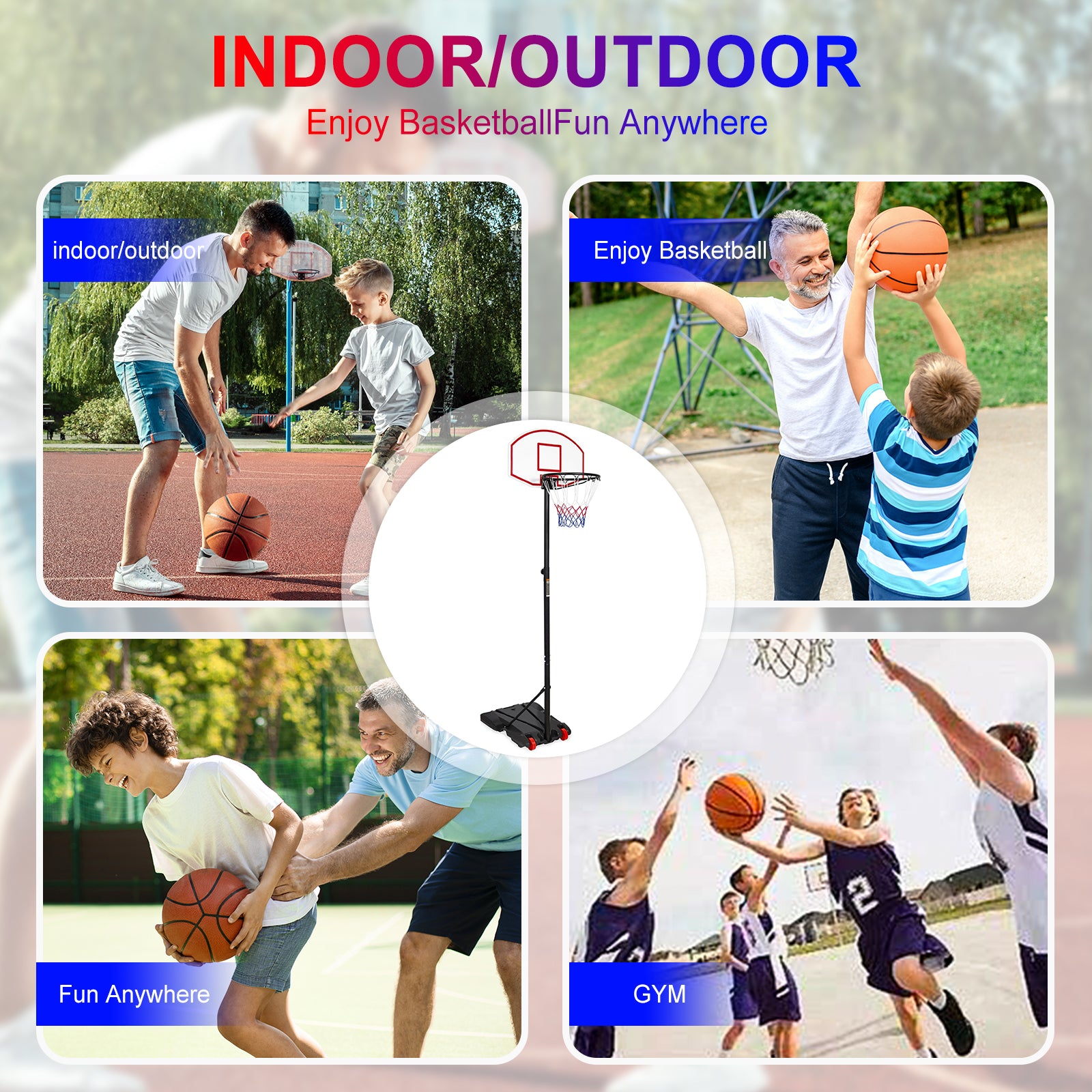 Fenbeli Portable Basketball Hoop & Goal System for Outdoor Indoor Court 5.2 - 7 ft. Easy Height Adjustable with HDPE Plastic Impact