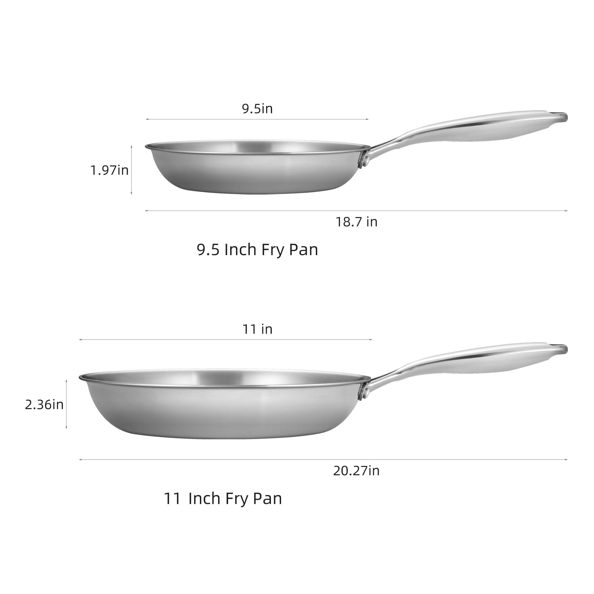 Fenbeli 2 Pcs 3 Ply Stainless Steel Fry Pans Nonstick with Premium Magnetic Stainless Exterior, Aluminum Core