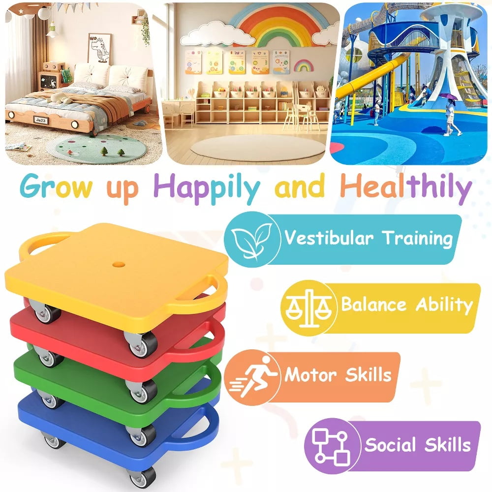 Fenbeli 4 Pieces Sport Scooters Board with Handles, Sitting Scooter for kids, Gym Indoor Outdoor Activities Play Equipment