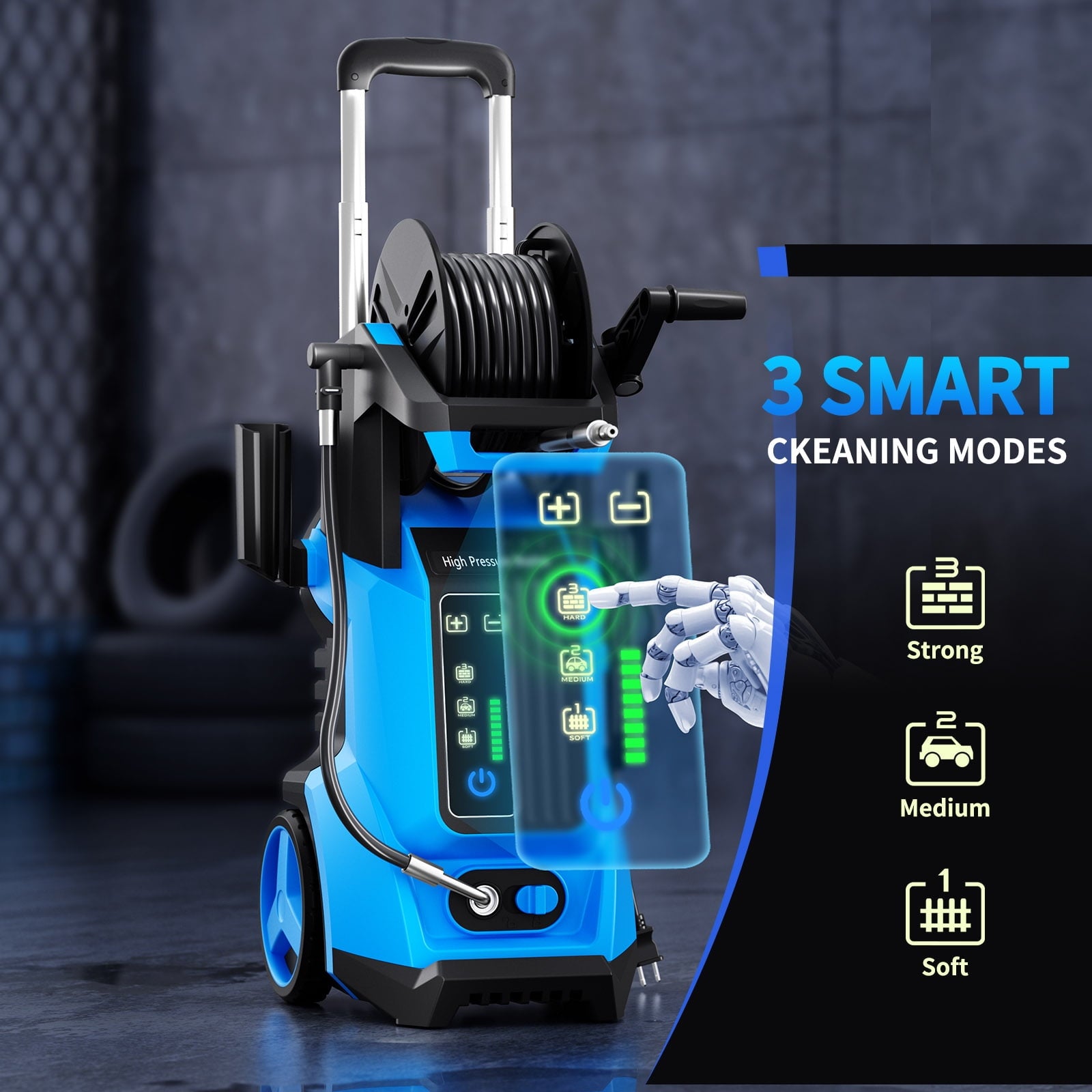 Fenbeli 4500PSI Electric Pressure Washer Touch Screen Adjustable Pressure Max 3.2 GPM for Your Home and Garden