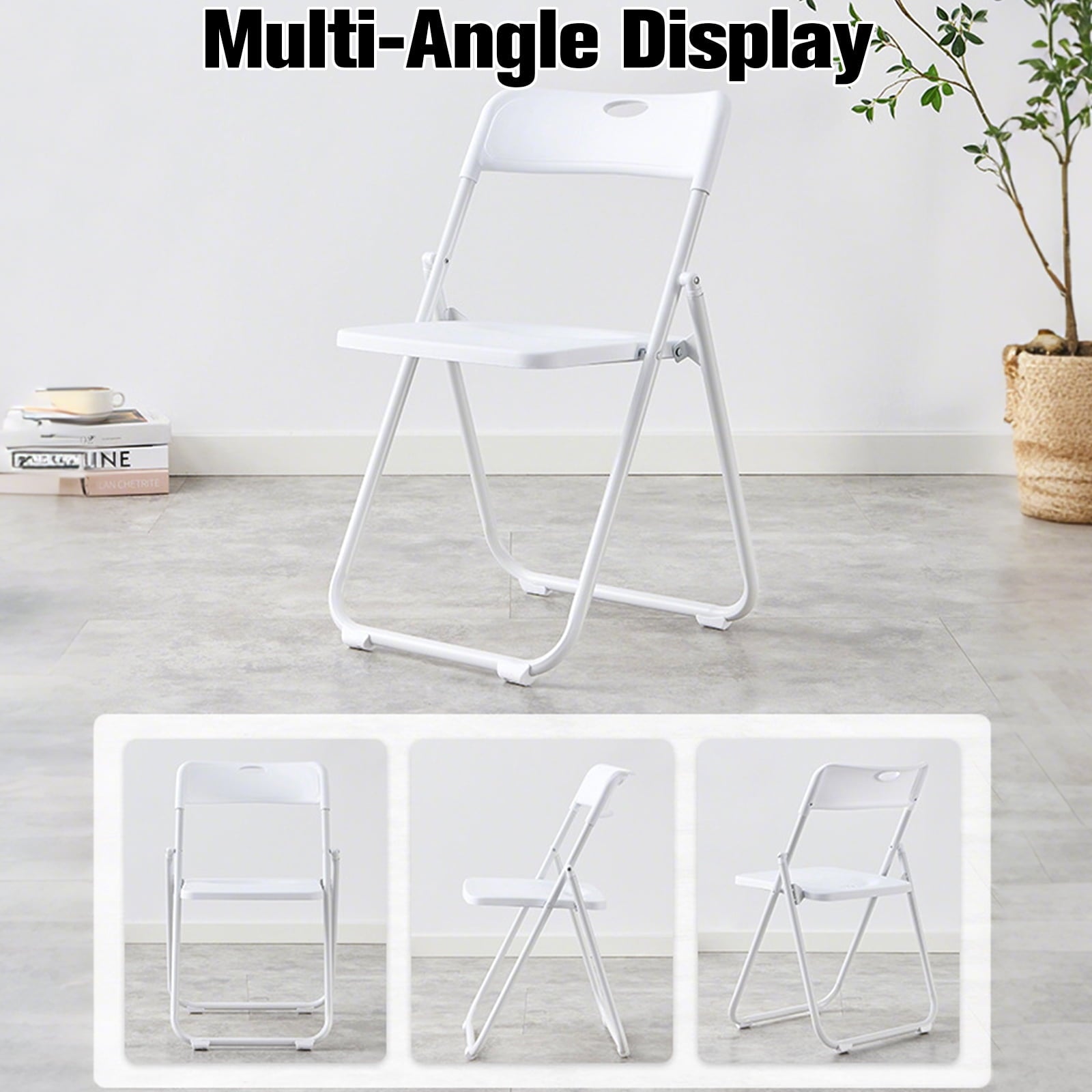 Harigal White Plastic Folding Chairs 6 Pack, Foldable Stacking Chairs for Outdoor & Indoor, Reinforced Metal Frame, 330LBS Capacity