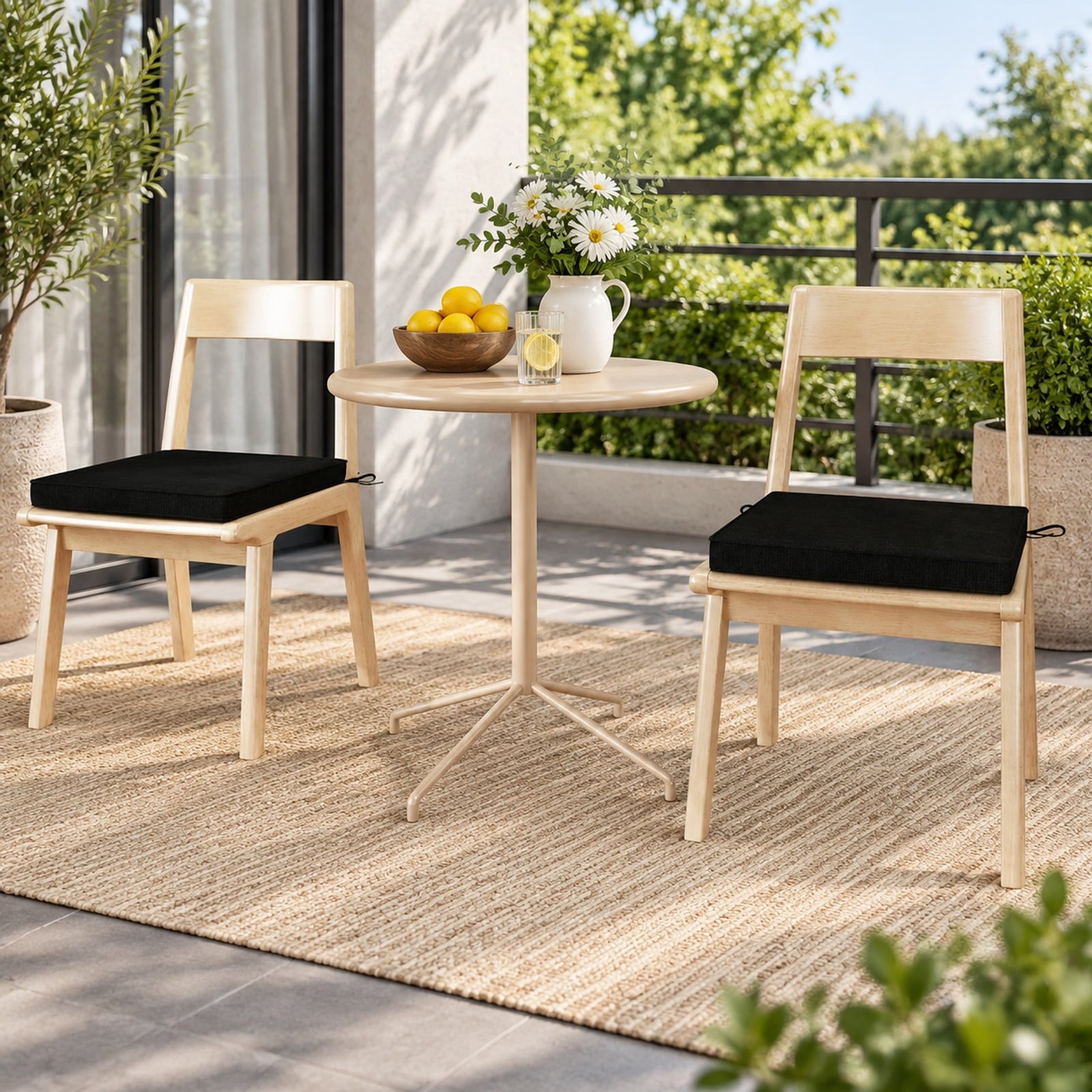 Fenbeli Outdoor Chair Cushion Set of 2 Waterproof Fade-Resistant Olefin Seat Cushions, Olefin Fabric 28D Foam Frame, Black
