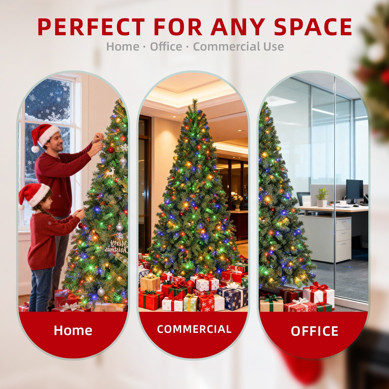 Fenbeli 7.5ft Pre-Lit Artificial Christmas Tree with 400 Multicolored LED Lights, 8 Sequences, Green