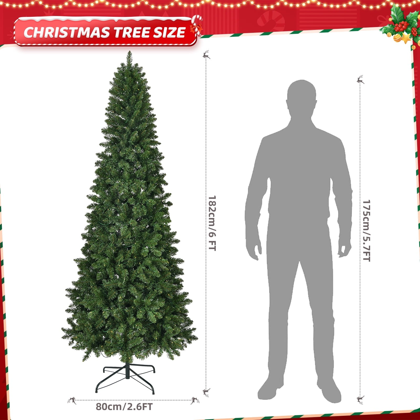 Fenbeli 6ft Pre-Lit Christmas Tree w/ 618 Branches, 250 Warm White Lights