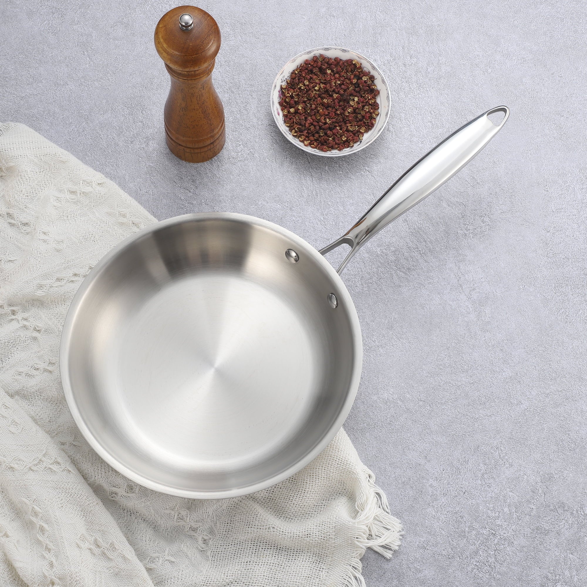 Fenbeli 2 Pcs 3 Ply Stainless Steel Fry Pans Nonstick with Premium Magnetic Stainless Exterior, Aluminum Core