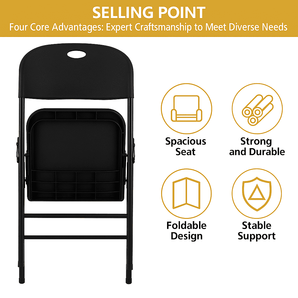Fenbeli Folding Plastic Chair, 4-Pack, Black