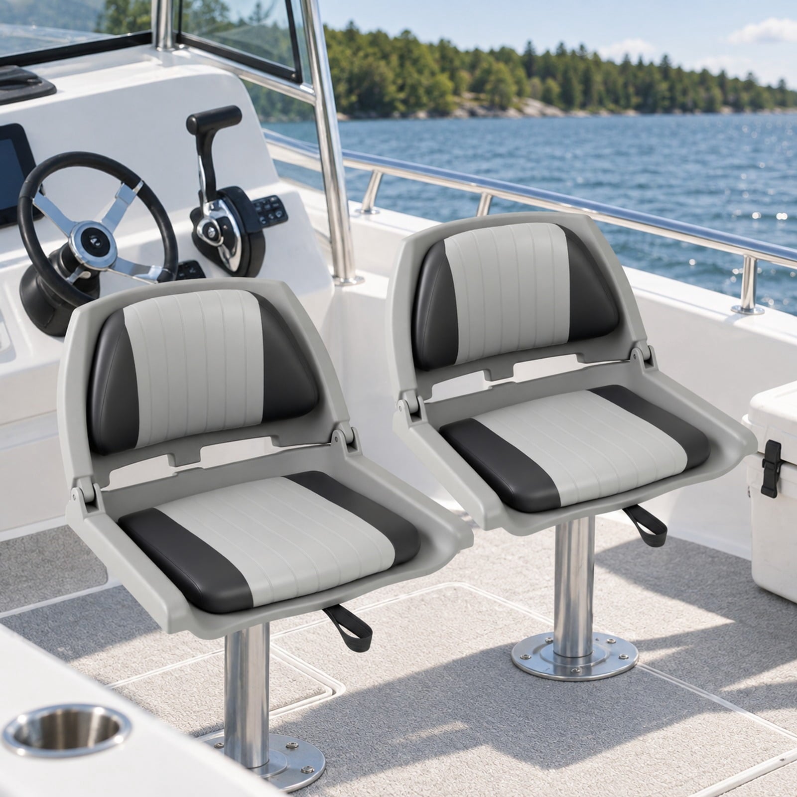 Fenbeli Boat Seat Folding Low Back Boat Chair with Marine-Grade PVC, 330 lbs Capacity, PP PVC Sponge Frame, 20 x 19.5 x 15.5 Footprint, Gray