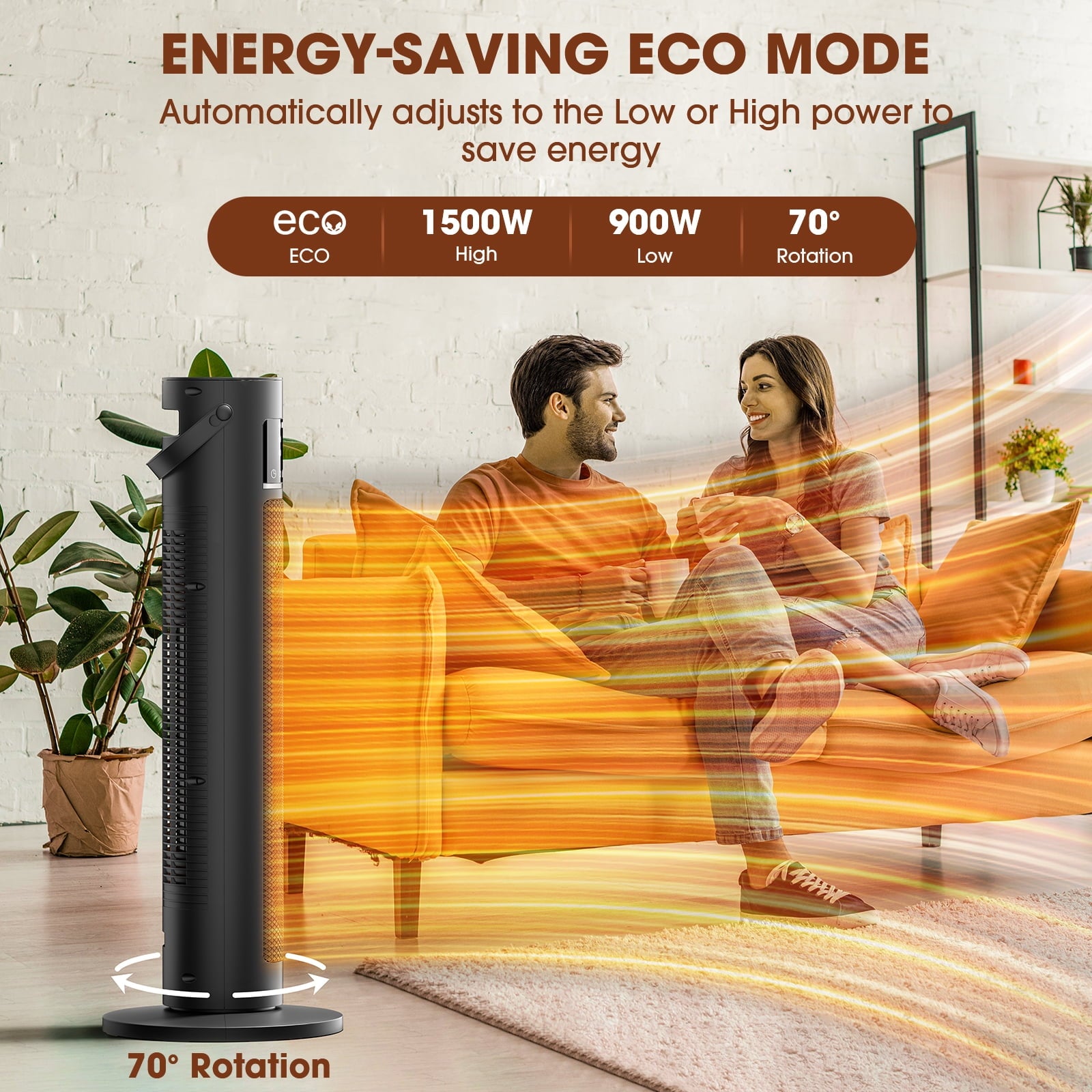 Fenbeli Space Heater for Indoor Use 1500W 26in Oscillating Electric Tower Electric Heater with Remote