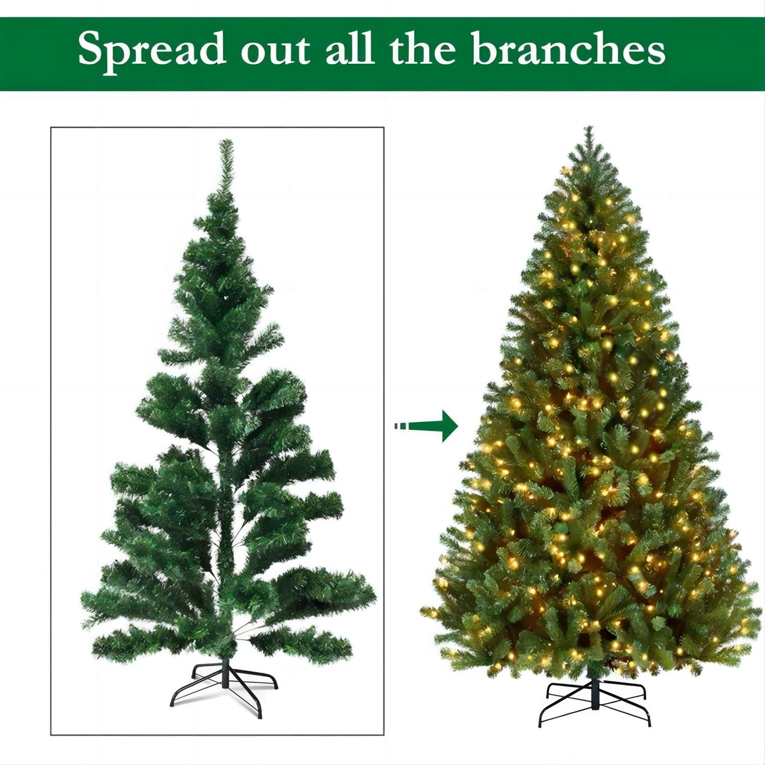 Fenbeli Pre-Lit Artificial Christmas Tree 6ft with 300 Clear Incandescent Mini Lights, Indoor Green
