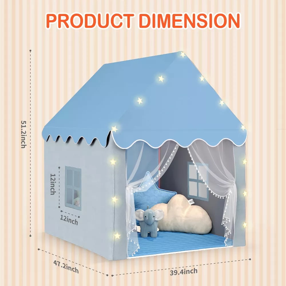 Fenbeli 2 in 1 Kids Play Tent with Padded Mat and Lights Tent for Kids Indoor  Outdoor with Windows Blue