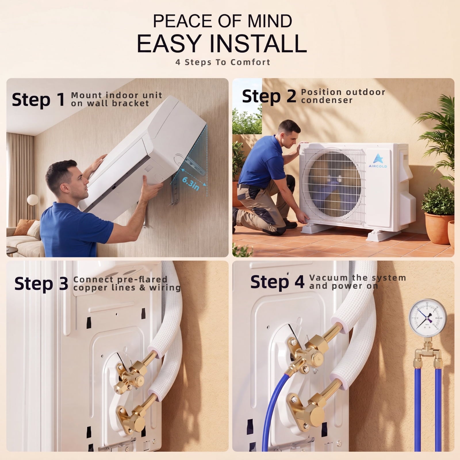 Aircold 12000 BTU Mini Split Air Conditioner and Heater, 208/230V 22 SEER2 Energy Saving Ductless Inverter AC Heat Pump with WiFi, Cool and Heat up to 750 Sq.Ft