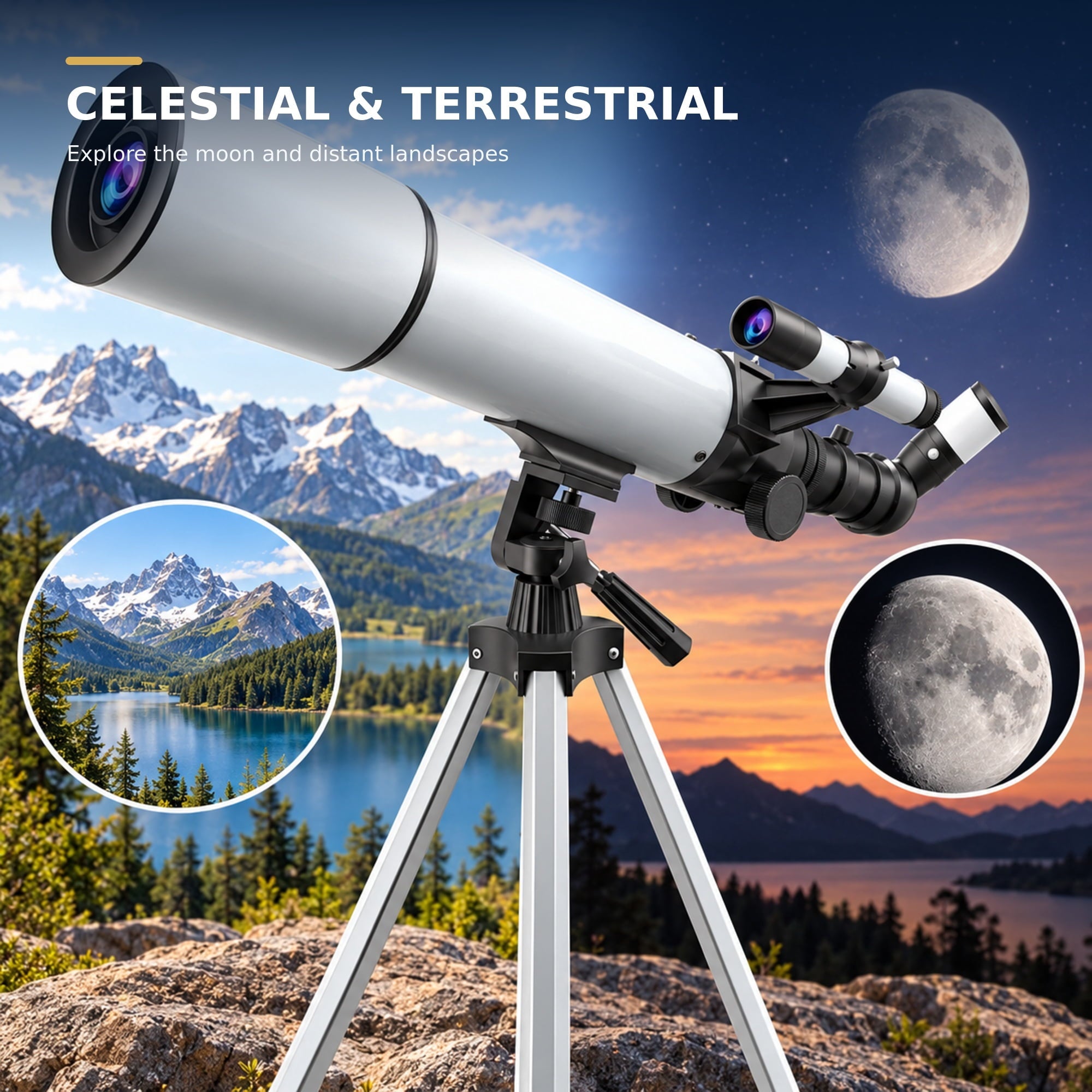 Fenbeli Telescope for Adults and Kids, 80mm Aperture 500mm Refractor Telescope for Beginners, High Powered 20x to 50x Astronomy Optics, AZ Mount Tripod, Portable for Moon, Stargazing, Birding, White