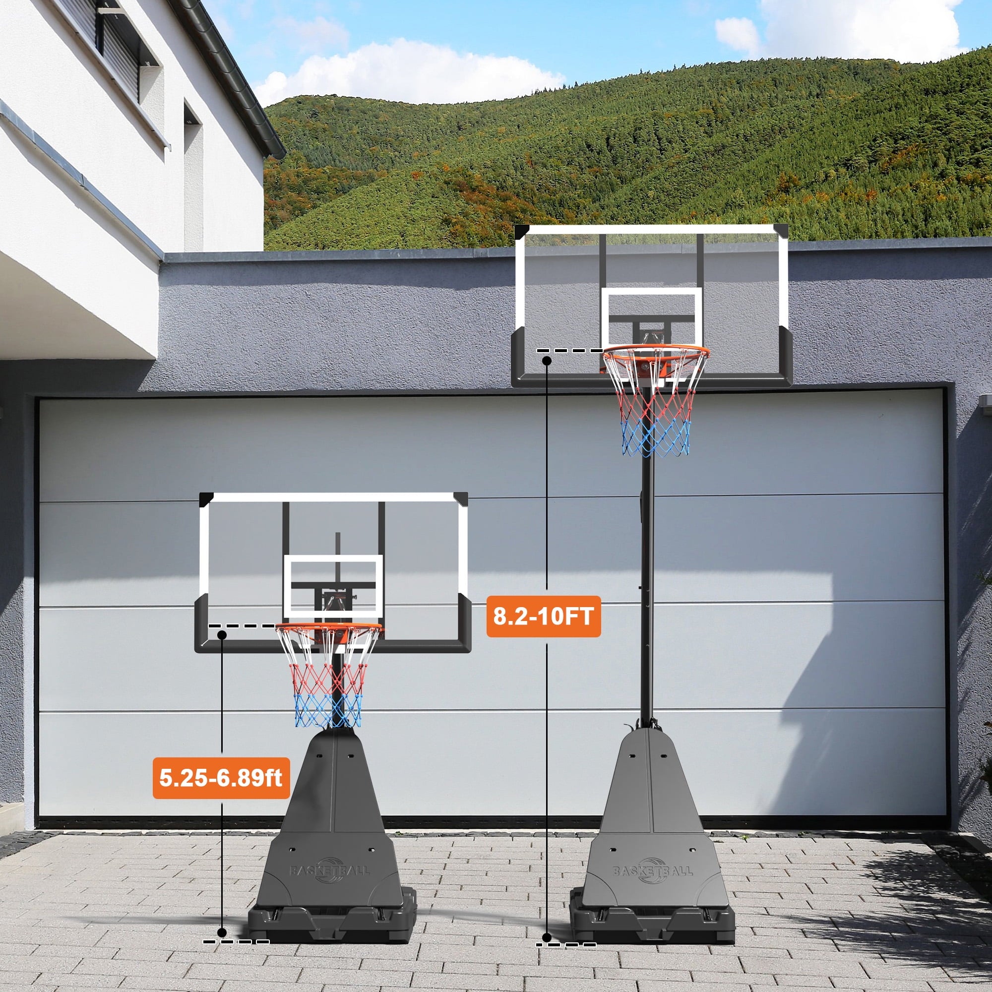 Fenbeli Basketball Hoop Outdoor, 4.8-10FT Height Adjustable Portable Basketball Hoops with 44 Inch Shatterproof Backboard, Basketball Goal System for Kids Youth and Adults in Backyard/Driveway/Indoor