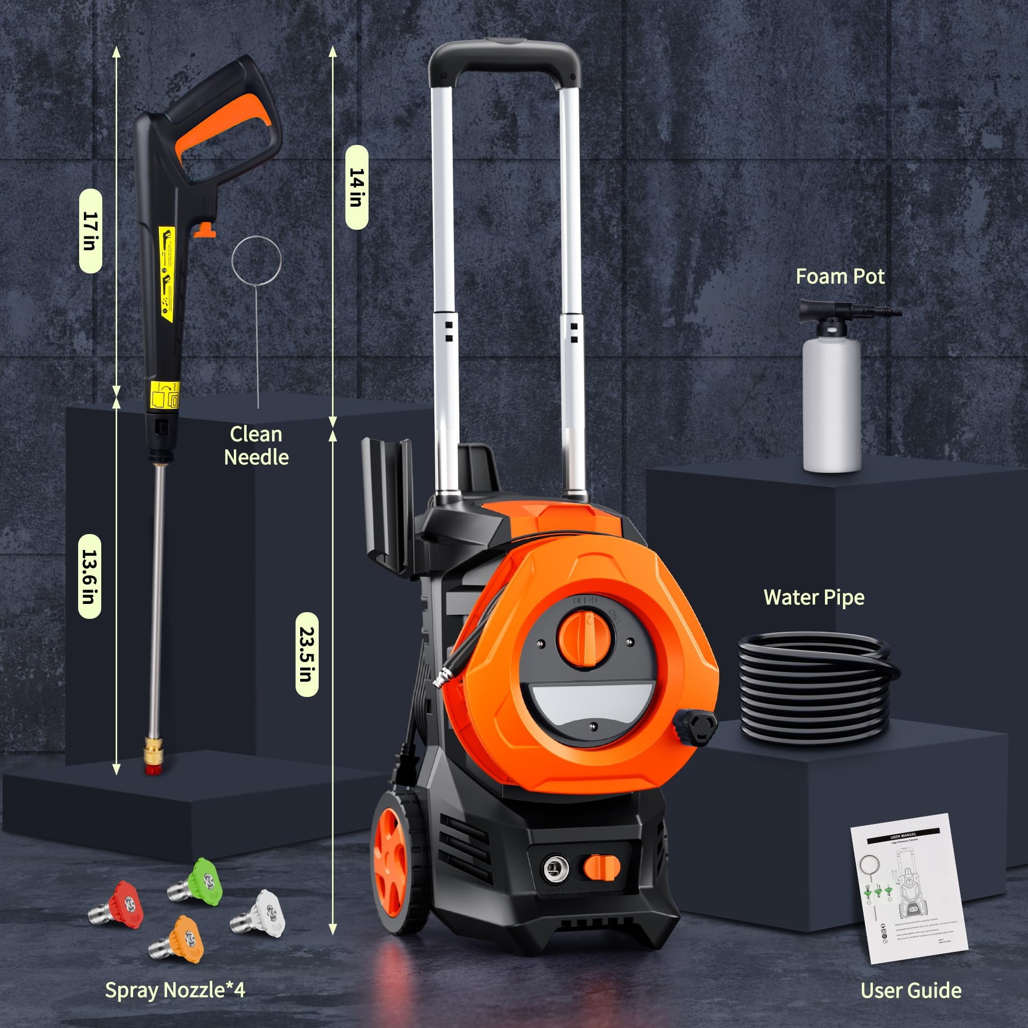 ALPULON 4800PSI Electric Pressure Washer 3.2GPM Power Washer with 4 Quick Connect Nozzles 2000W Cleaning Machine for Car Cleaning Orange