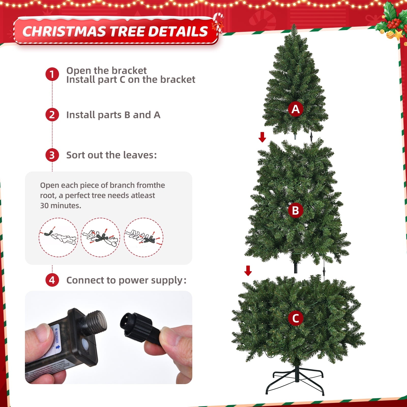 Fenbeli 6ft Pre-Lit Christmas Tree w/ 618 Branches, 250 Warm White Lights