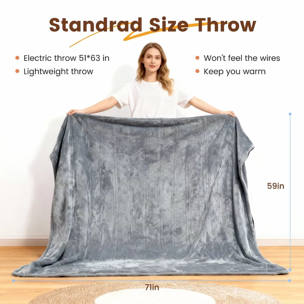 Fenbeli Heated Blanket 60 71 Throw Blanket Fast Heating Electric Blanket Soft Flannel Over-Heat Protection Gifts for Grandma Gray