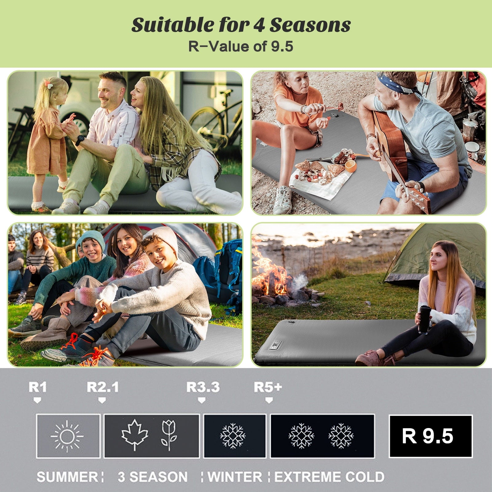 Fenbeli Self Inflating Sleeping Pad 3.2 Thick Memory Foam Camping Pad with Pillow 4-Season Camp Mat for Tent Gray