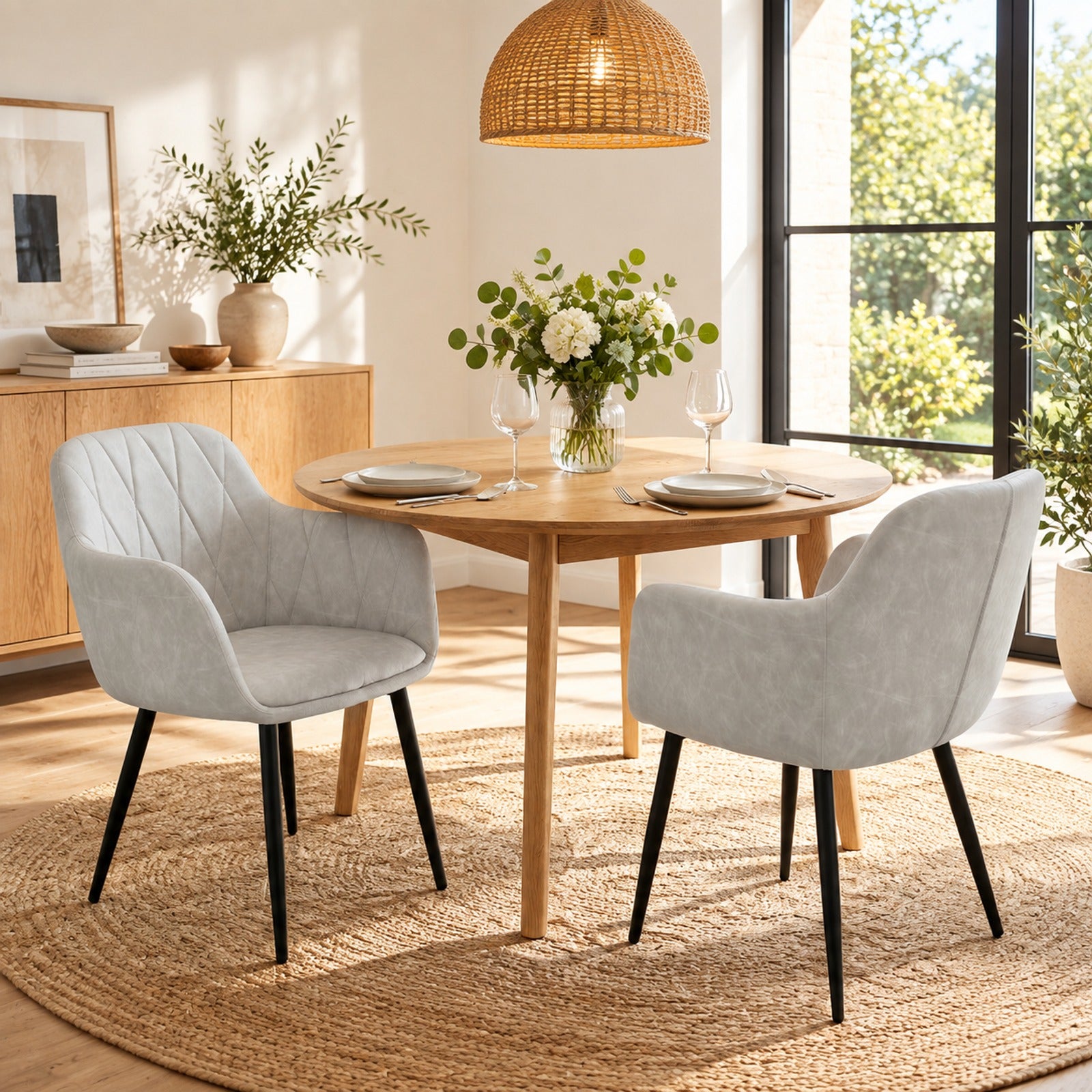 Fenbeli Upholstered PU Leather Kitchen Chairs Set of 2 with Curved Back and Wide Seat, Chair 396 lbs Total Capacity, PU Leather Metal Sponge Frame