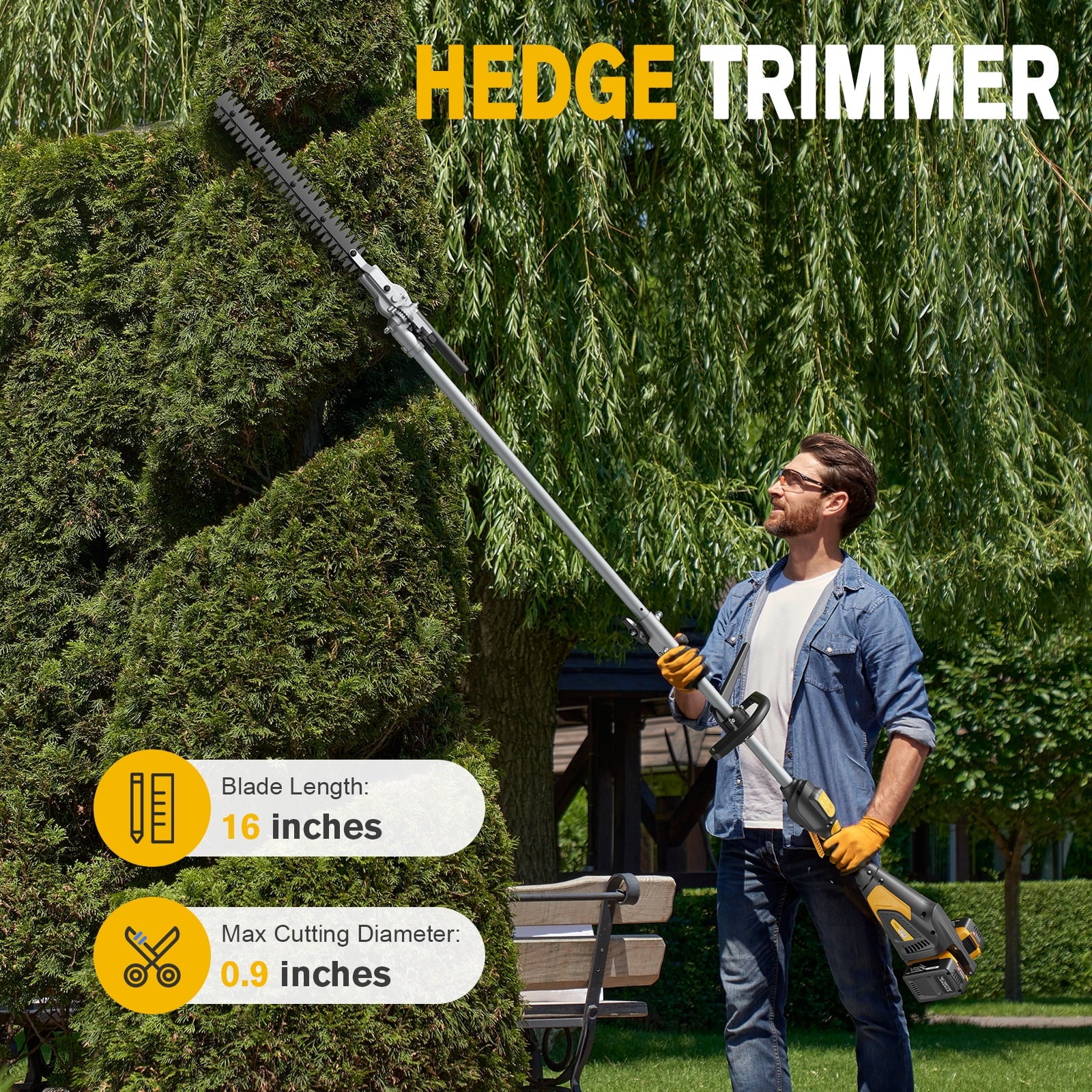Fenbeli 4 in 1 Cordless Yard Tool Combo, String Trimmer, Brush Cutter, Pole Saw and Hedge Trimmer Kit, 40V Max Lithium Battery Powered with 2 Batteries and Charger