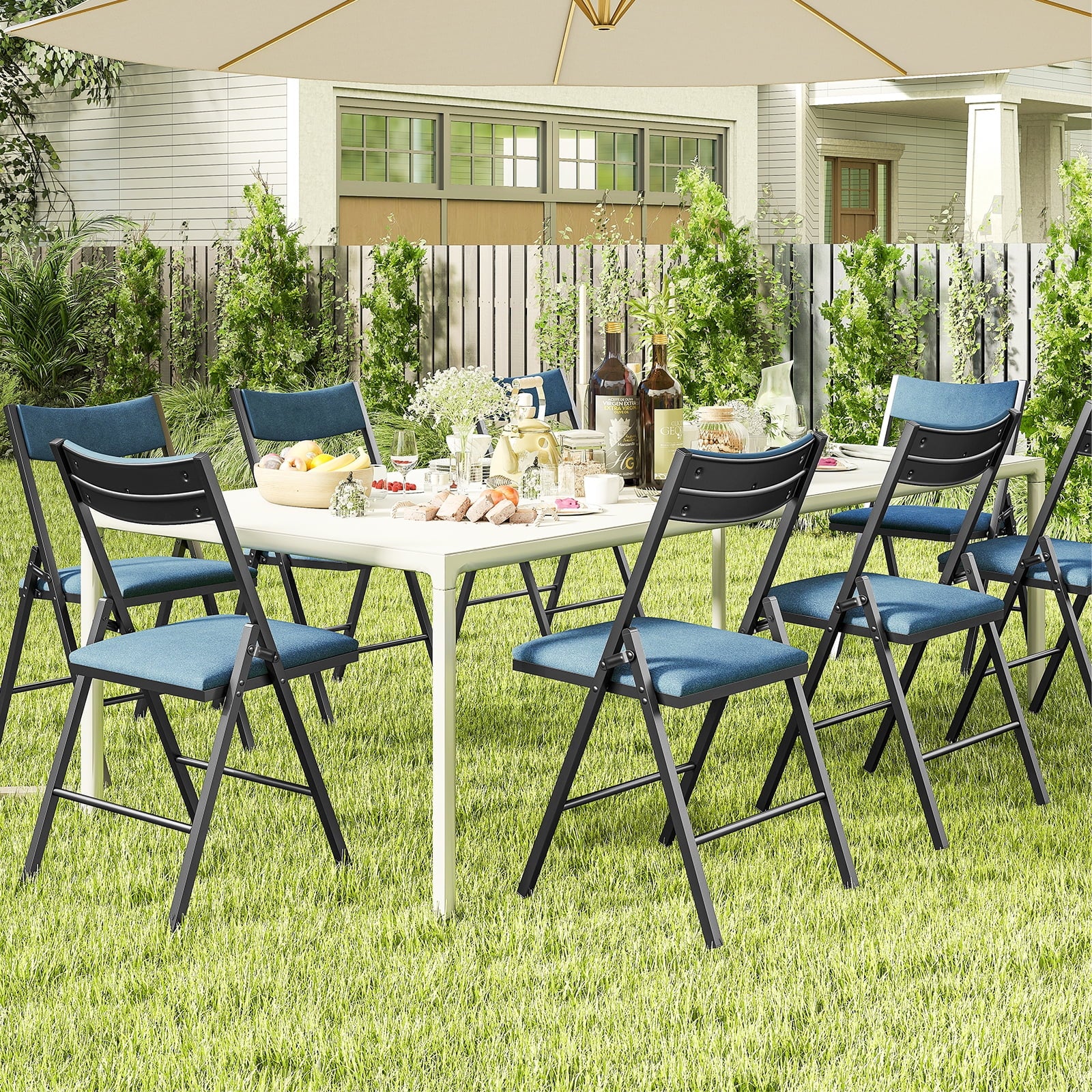 Fenbeli 4-Pack Blue Padded Folding Chairs with Metal Frame