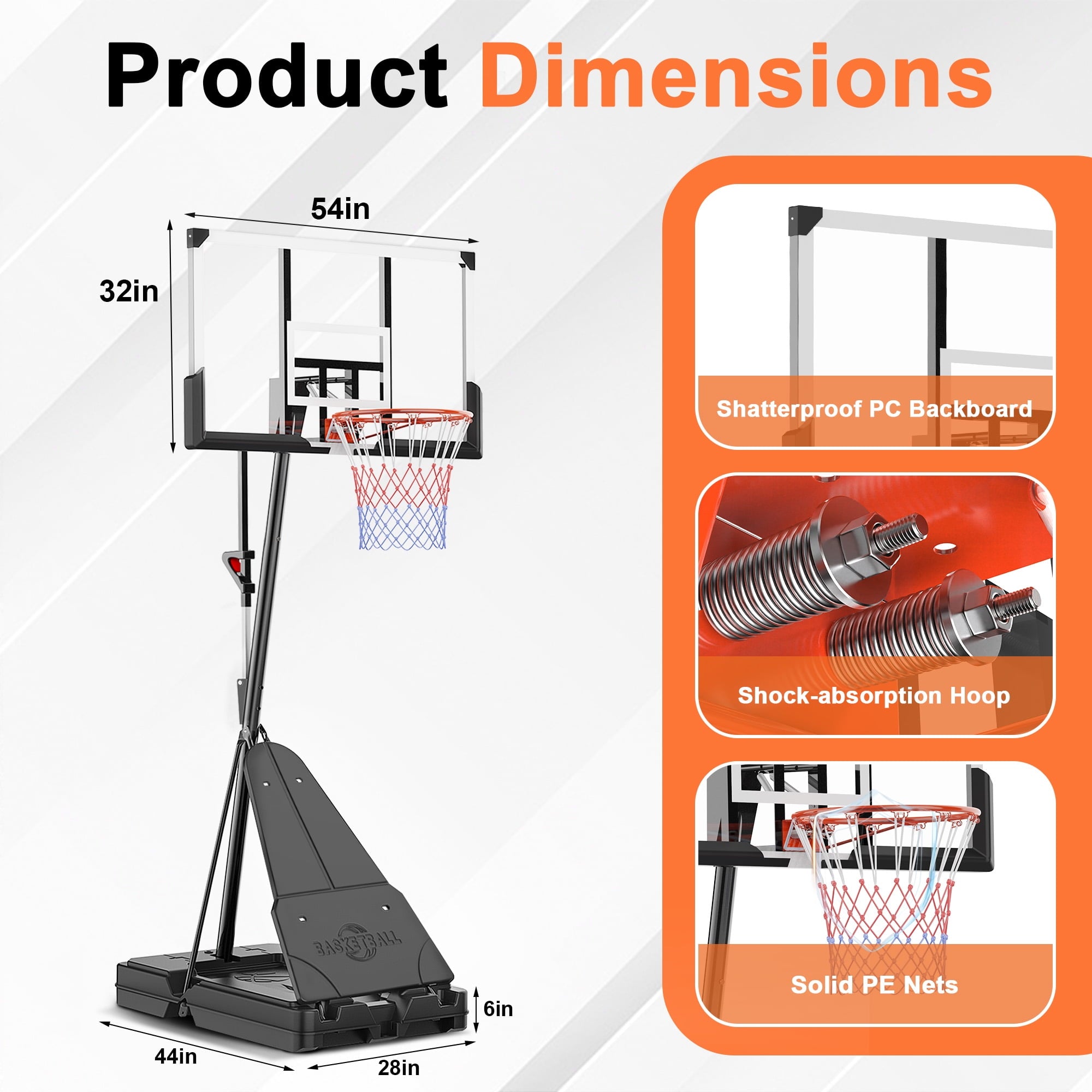 Fenbeli Basketball Hoop Outdoor, 4.8-10FT Height Adjustable Portable Basketball Hoops with 54 Inch Shatterproof Backboard, Basketball Goal System for Kids Youth and Adults in Backyard/Driveway/Indoor