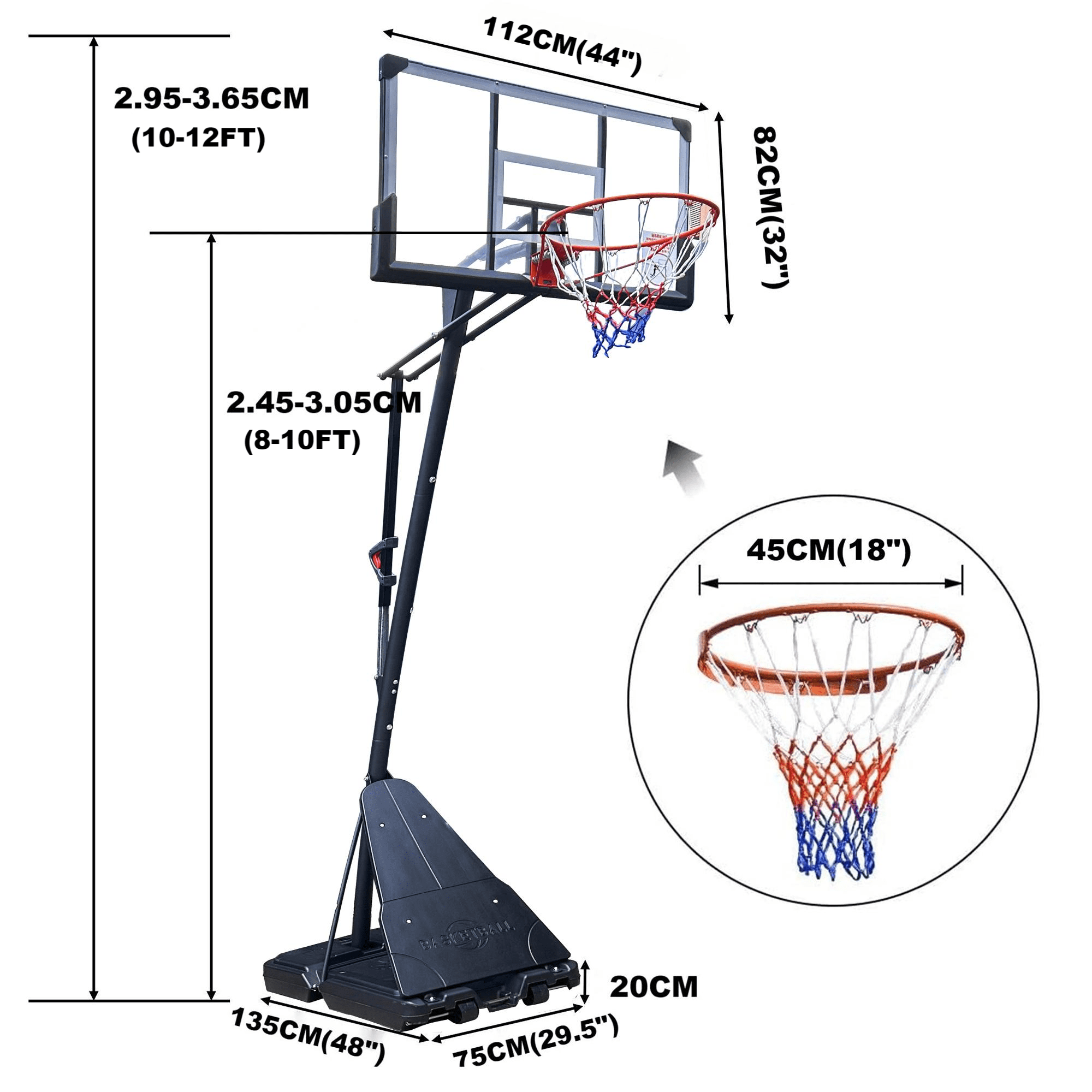 Fenbeli 44in Portable Basketball Hoop with Polycarbonate Backboard