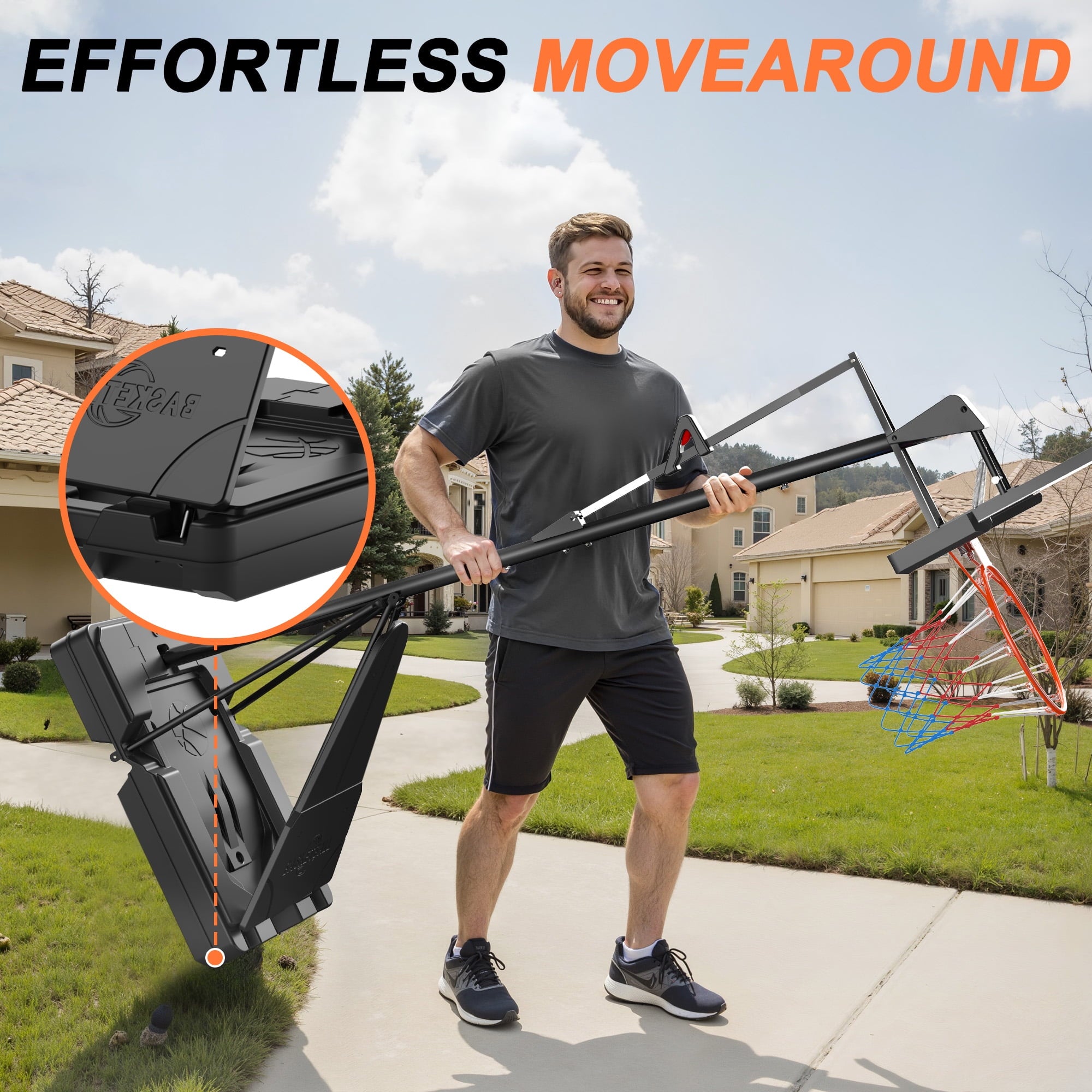 Fenbeli Basketball Hoop Outdoor, 4.8-10FT Height Adjustable Portable Basketball Hoops with 44 Inch Shatterproof Backboard, Basketball Goal System for Kids Youth and Adults in Backyard/Driveway/Indoor