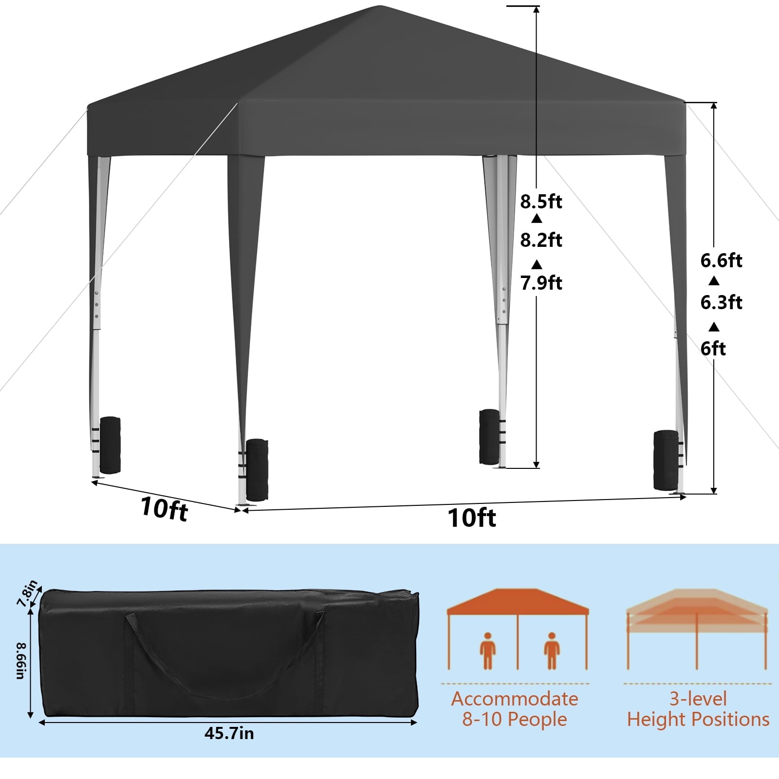 10x10 Pop Up Canopy Instant Outdoor Canopy Tent for Events, Camping, and Backyard, Black