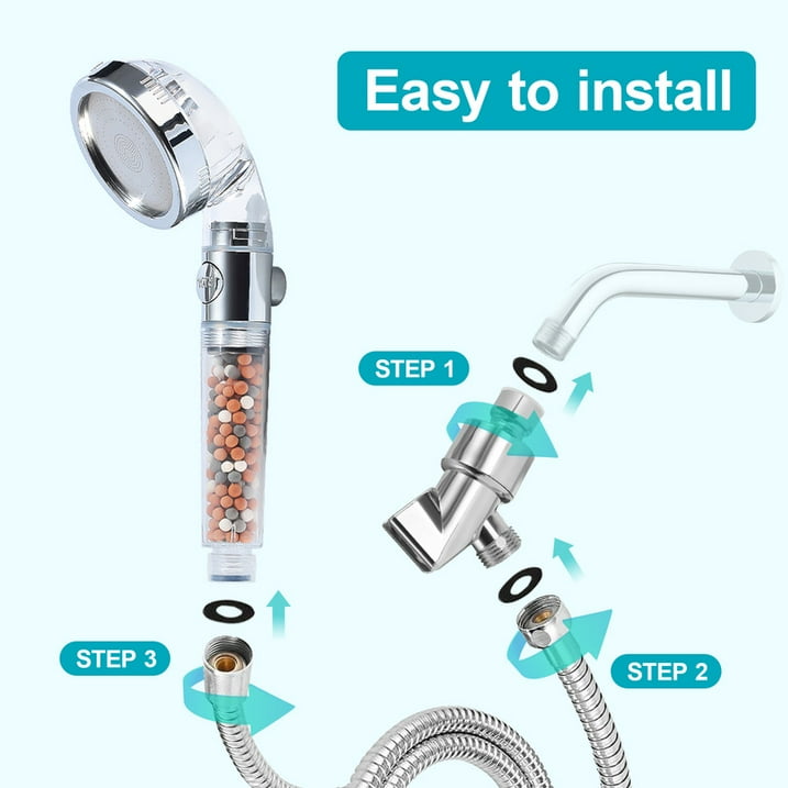 Hand Held Shower Head with Filter Beads 3 Settings Spray High Pressure Shower Heads