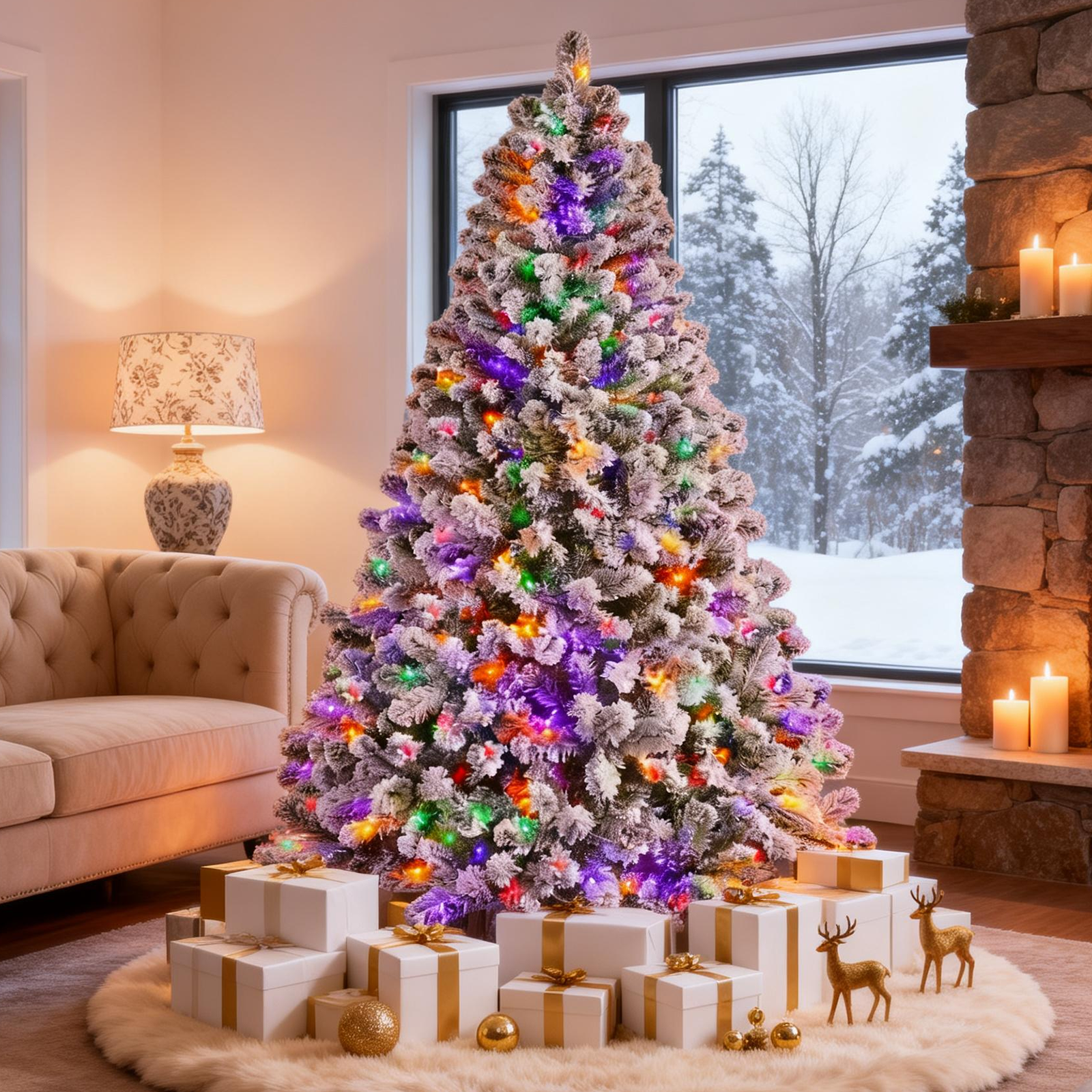 Fenbeli 6ft Pre-Lit Artificial Christmas Tree with 250 Multicolored LED Lights