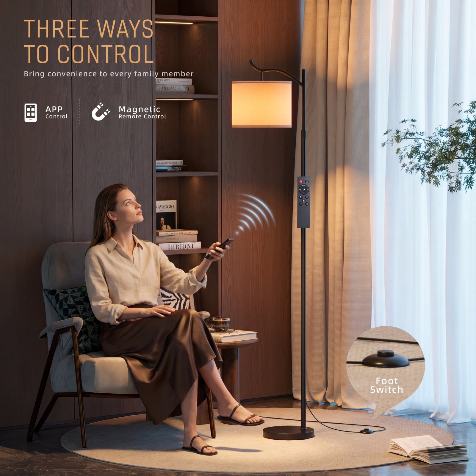 Fenbeli Smart Floor Lamp for Living Room Bedroom, RGB LED Floor Lamp with Remote & App, Dimmable Tall Standing Lamp, Adjustable Modern Reading Lamp