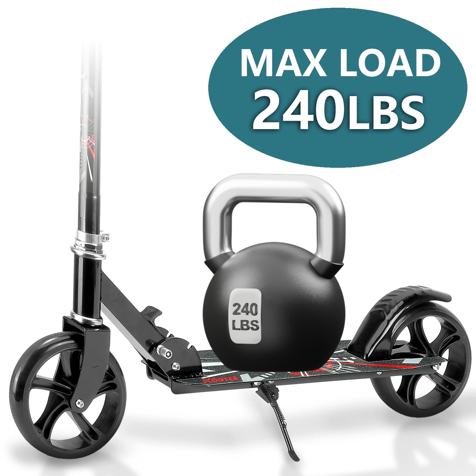 Fenbeli 200mm Black Scooter, Commuter Scooter Height Adjustable, Folding Kick Scooter for Teens & Adults