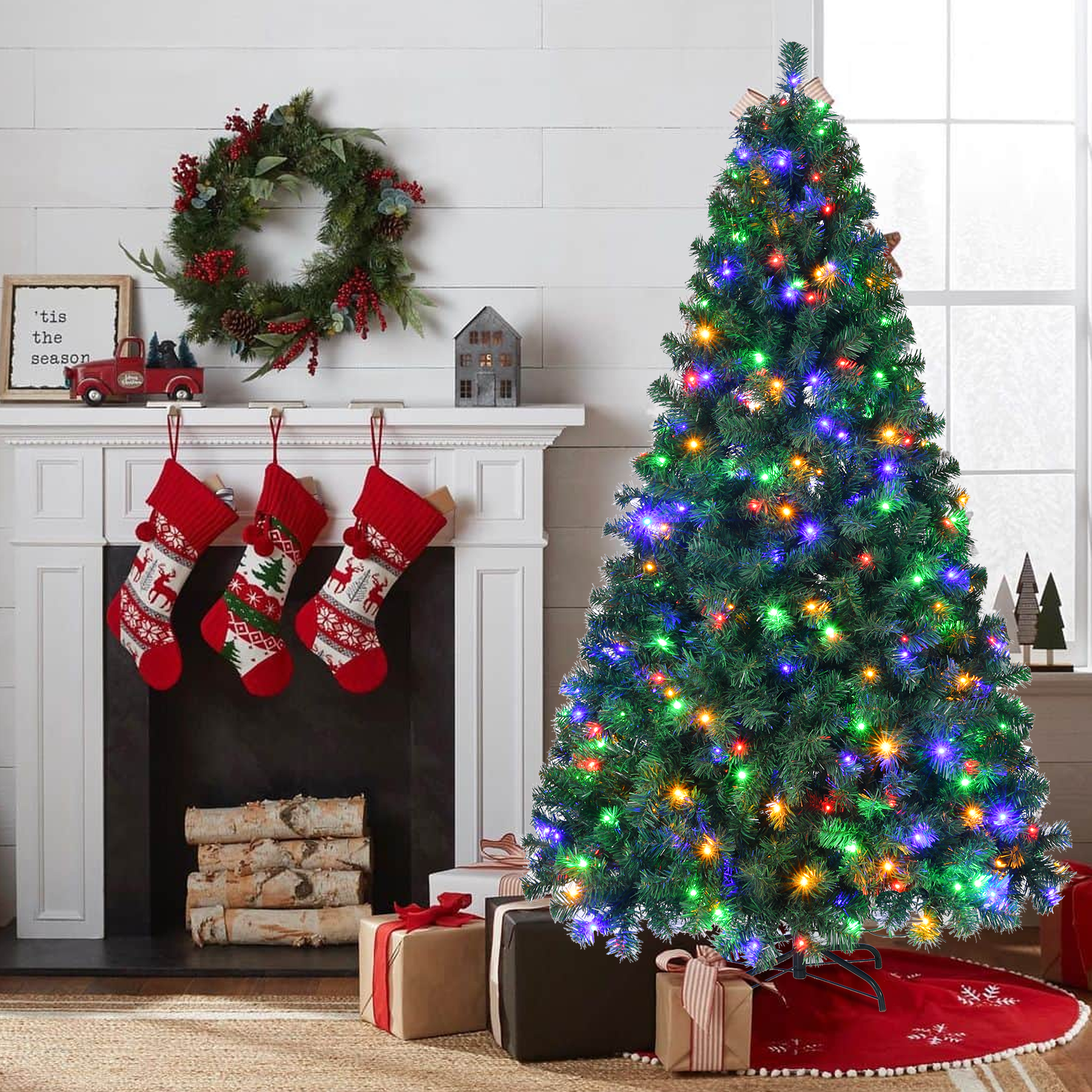 Fenbeli 7.5ft Prelit Christmas Tree with Lights Artificial Christmas Tree with 400 Colorful LED Lights for Indoor and Outdoor Use