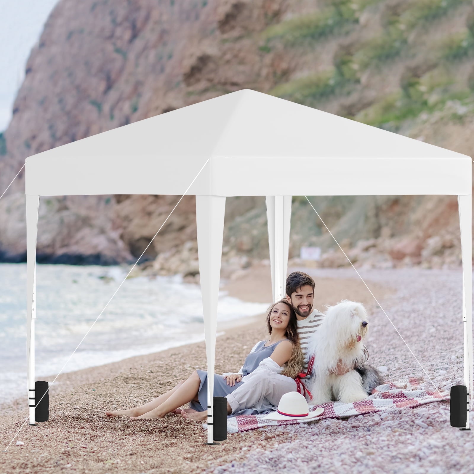 Fenbeli 10x10 Pop Up Canopy Tent with Sand Weight Bag, White