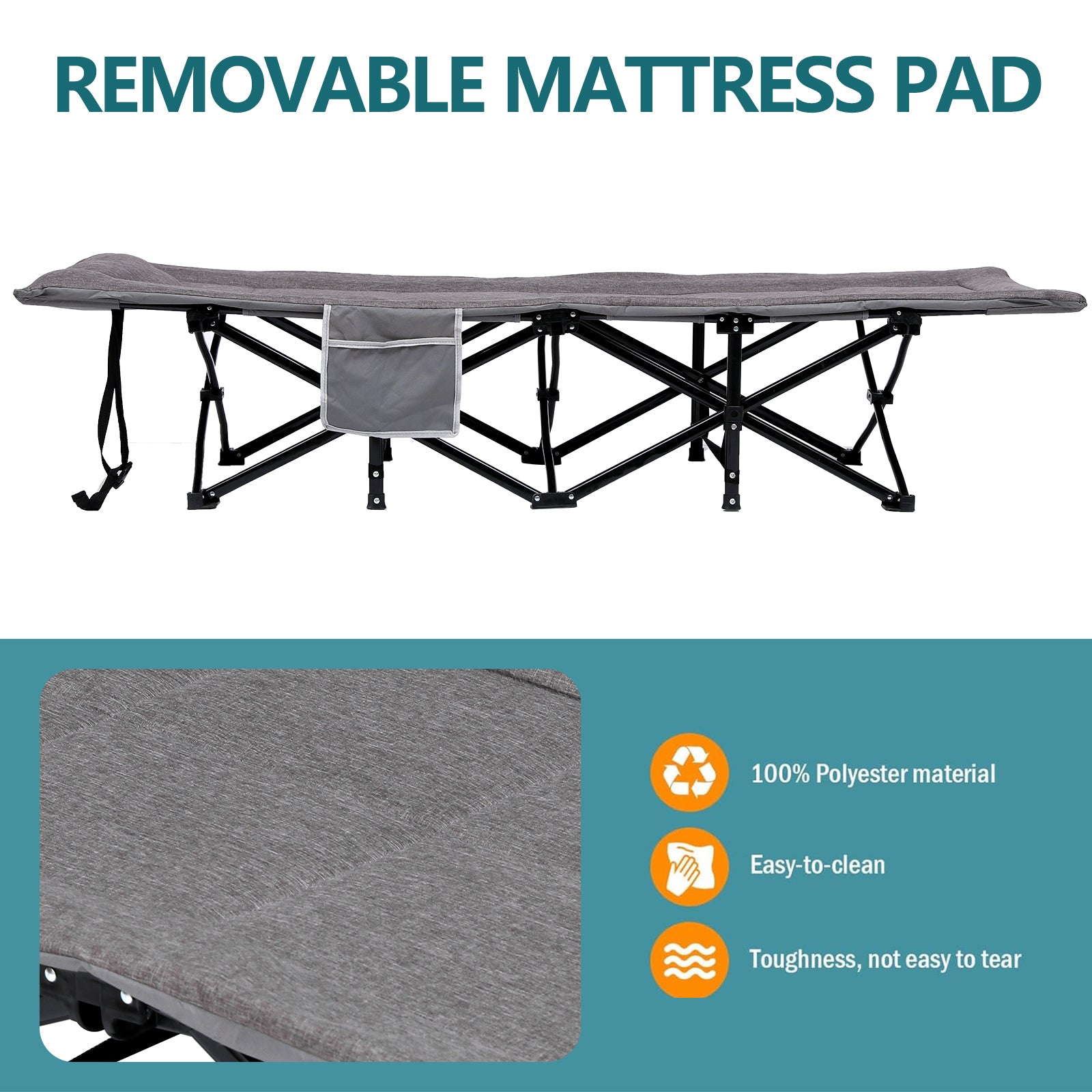 Folding Camping Cot W/Mat for Adults, Heavy Duty Outdoor Bed with Carry Bag, Travel Camp Cots