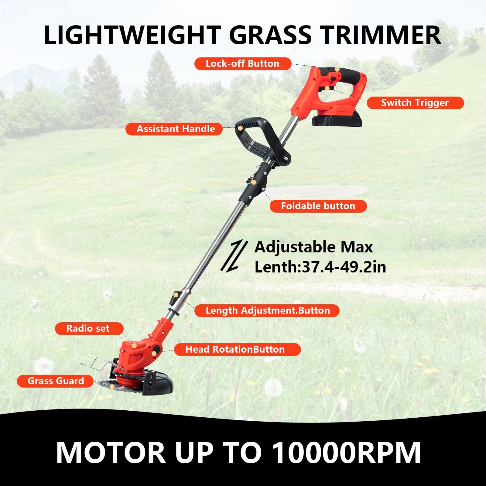 Electric Weed Wacker, 21V Cordless Weed Eater, Foldable String Trimmer