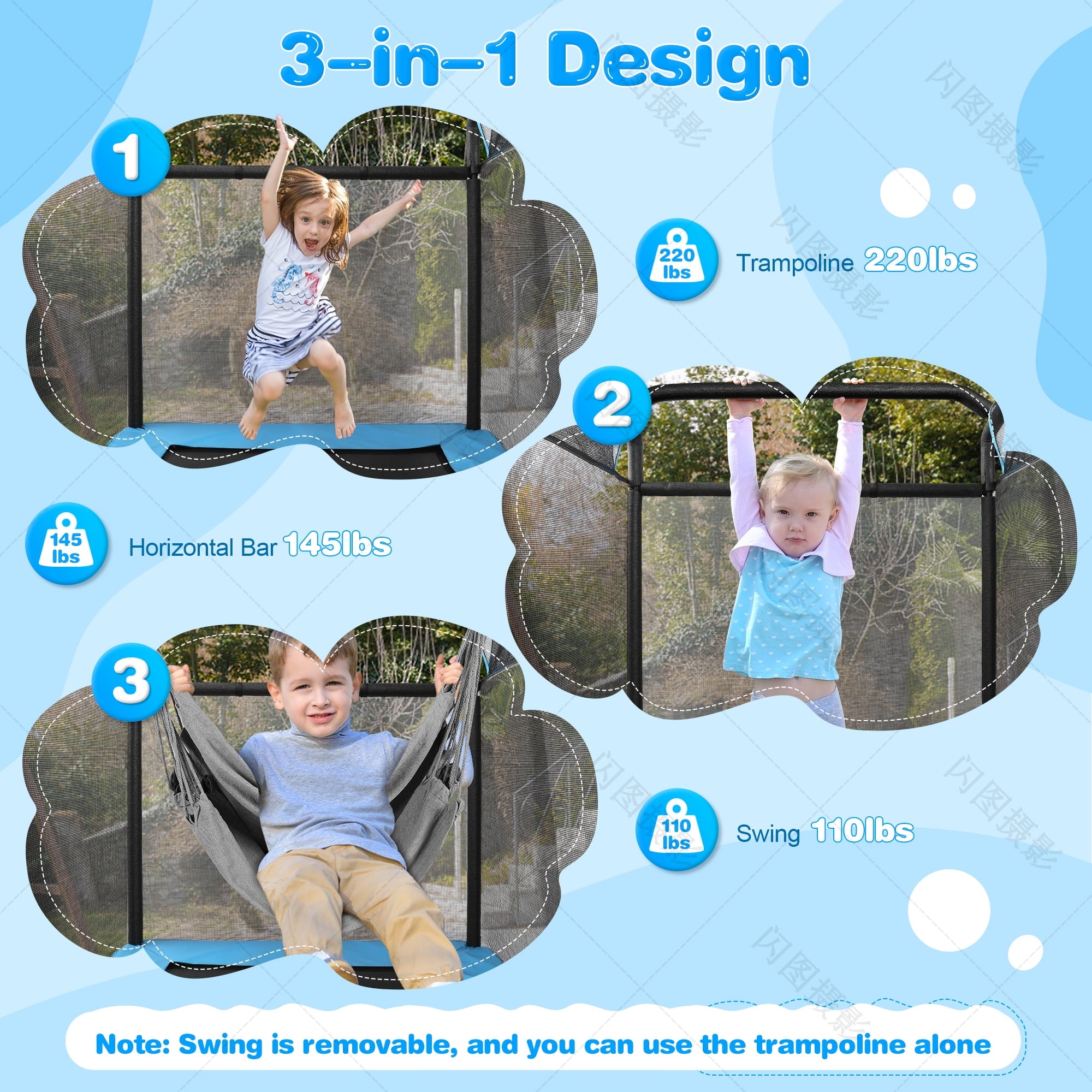 Fenbeli 6ft Kids Trampoline Outdoor with Swing for Kids Toddlers Baby Indoor Outdoor Games, Blue