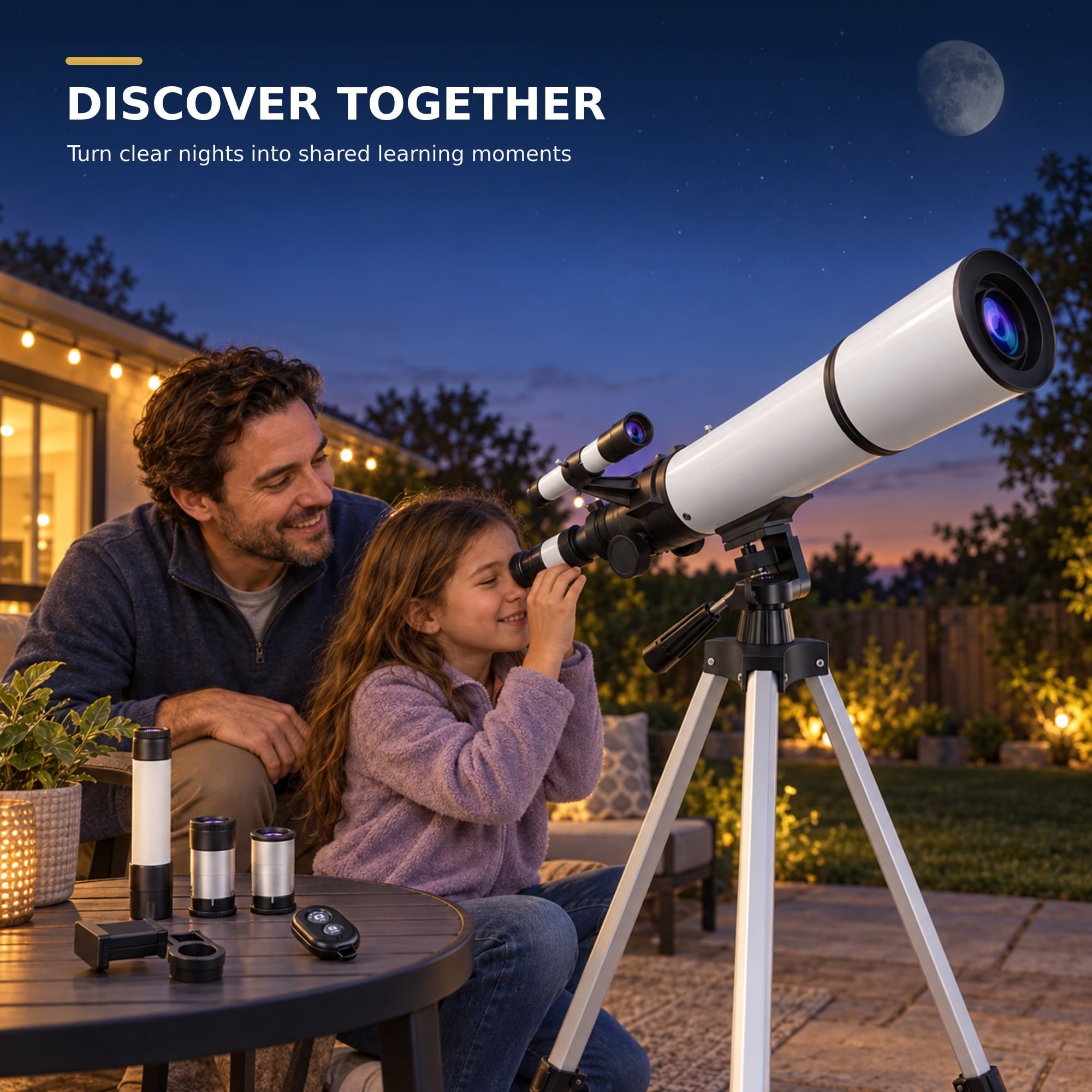Fenbeli Telescope for Adults and Kids, 80mm Aperture 500mm Refractor Telescope for Beginners, High Powered 20x to 50x Astronomy Optics, AZ Mount Tripod, Portable for Moon, Stargazing, Birding, White