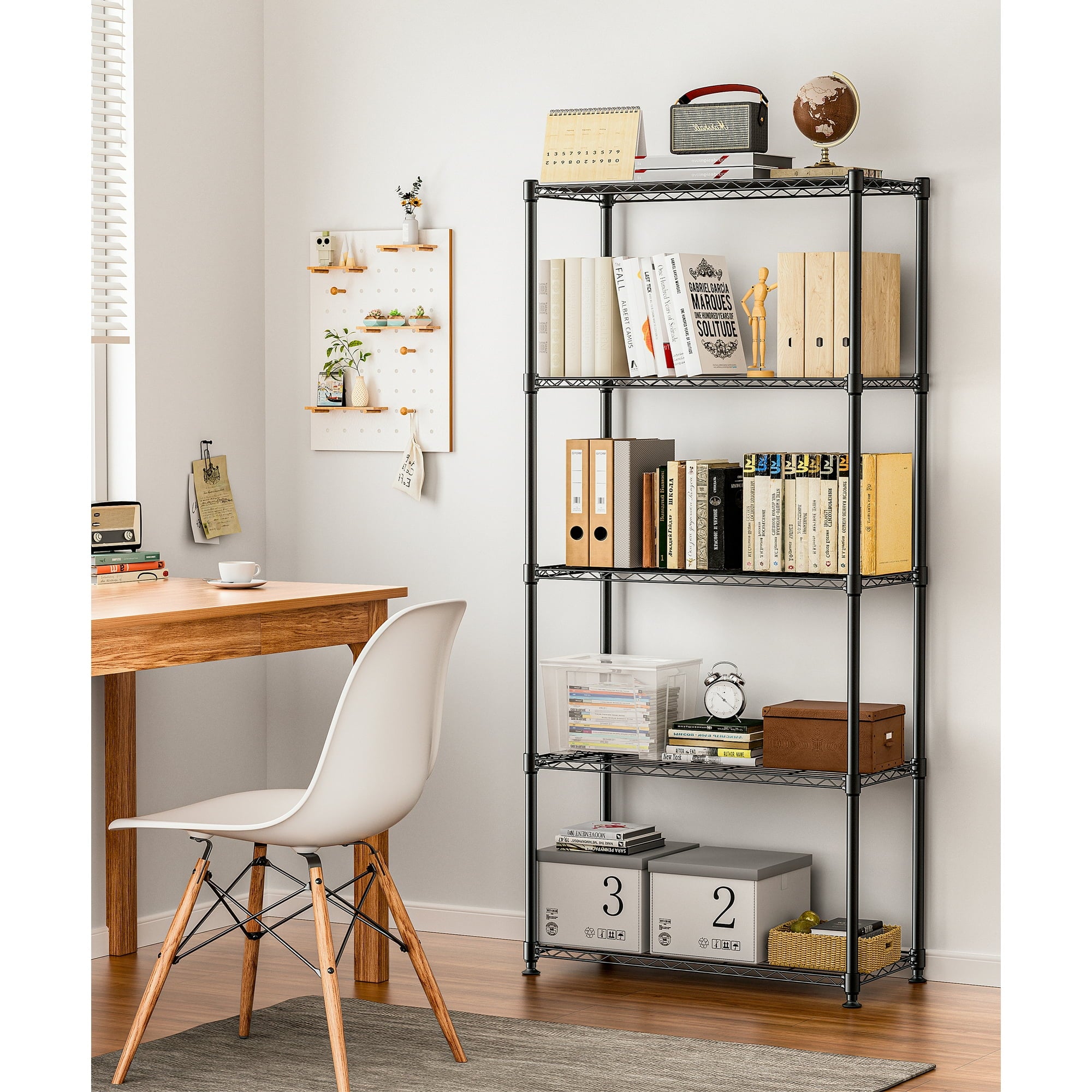 Fenbeli 5-Tier Adjustable Wire Shelving Storage Rack, Heavy-Duty Metal Organizer, Black