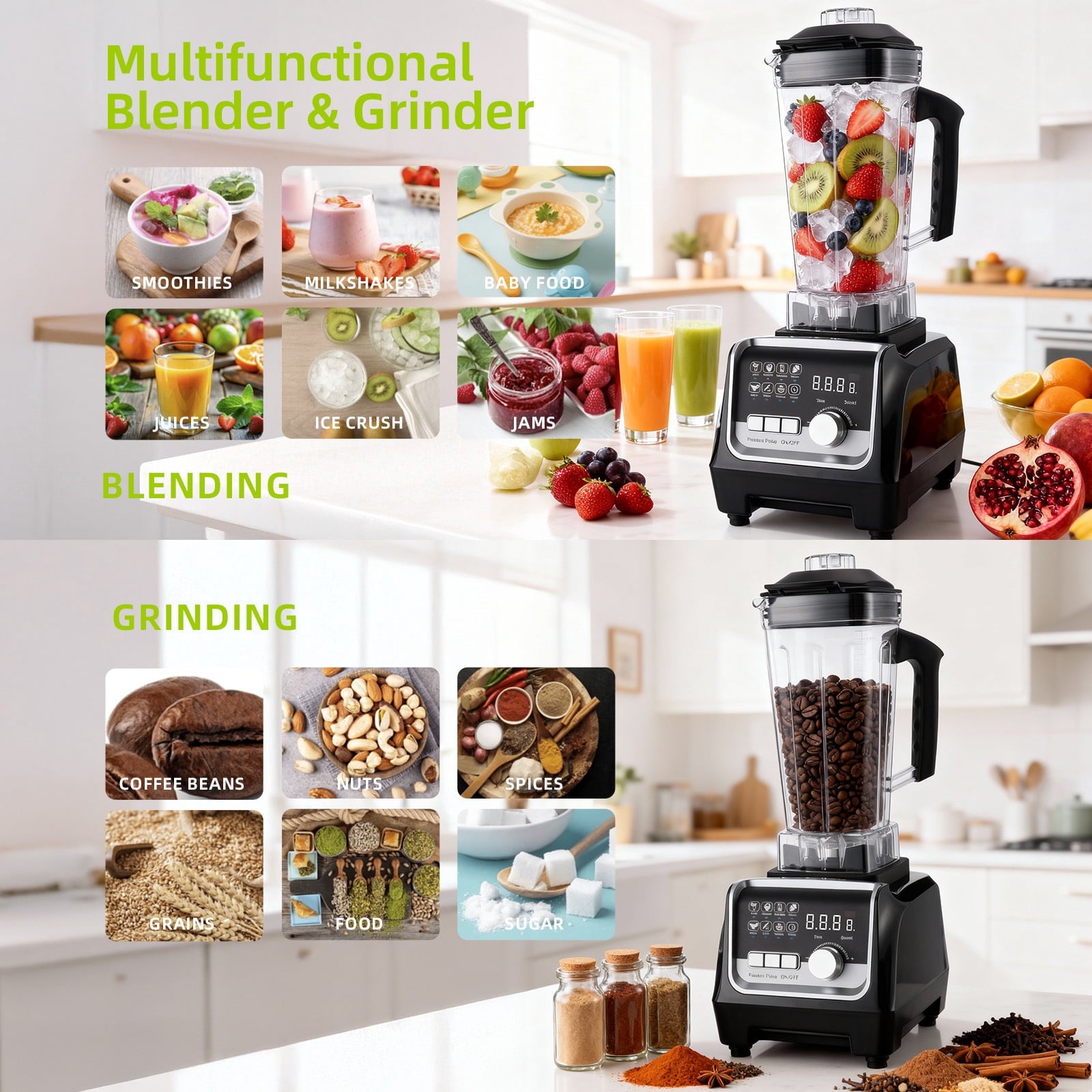 Fenbeli Blender for Kitchen,70oz 1400W Professional Blender,9-Speed Control, 8 Preset Programs for Smoothies,Make Soups, Jams, Frozen Fruit