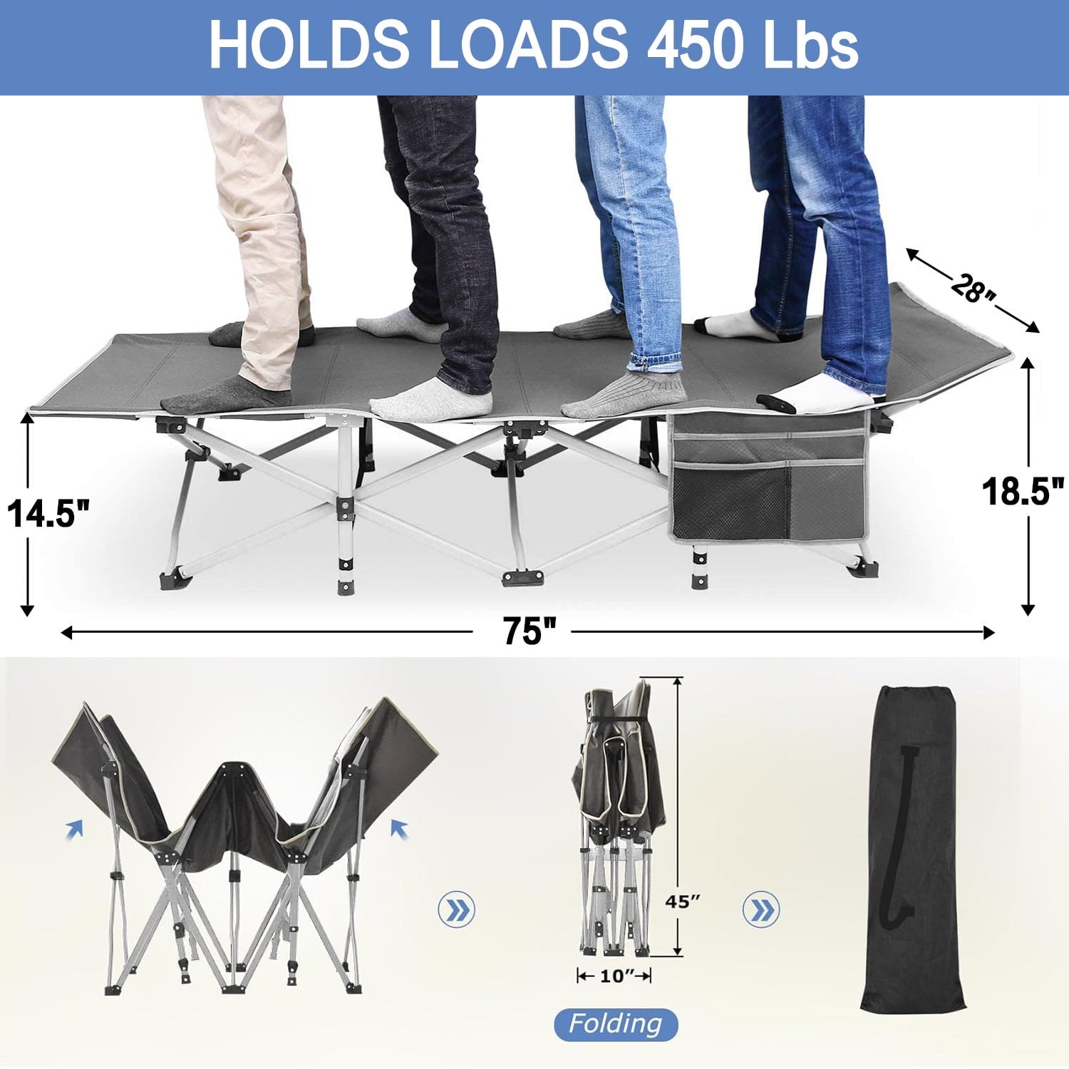 Fenbeli 28in Folding Camping Cot for Adults Heavy-duty Sleeping Cot