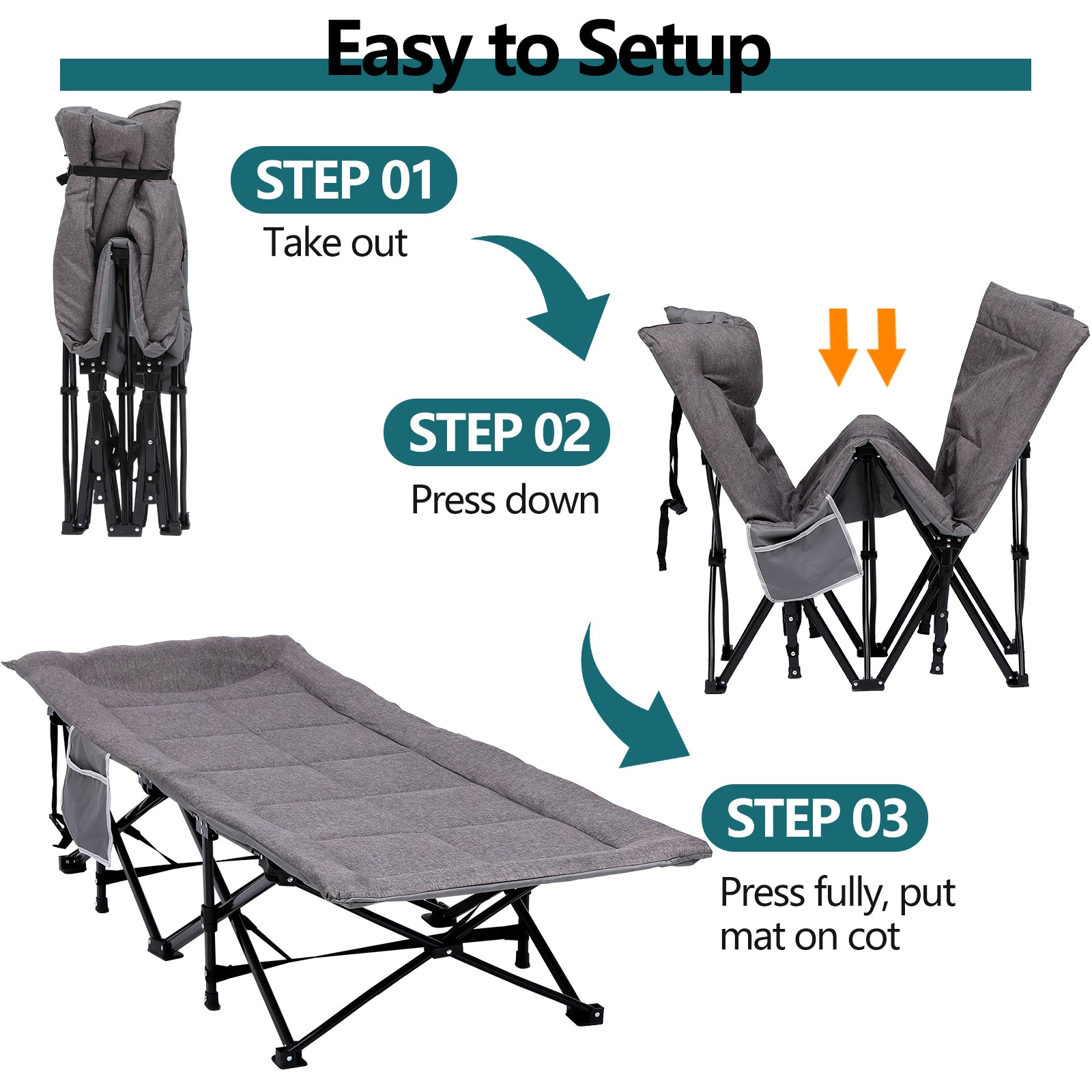 Folding Camping Cot W/Mat for Adults, Heavy Duty Outdoor Bed with Carry Bag, Travel Camp Cots