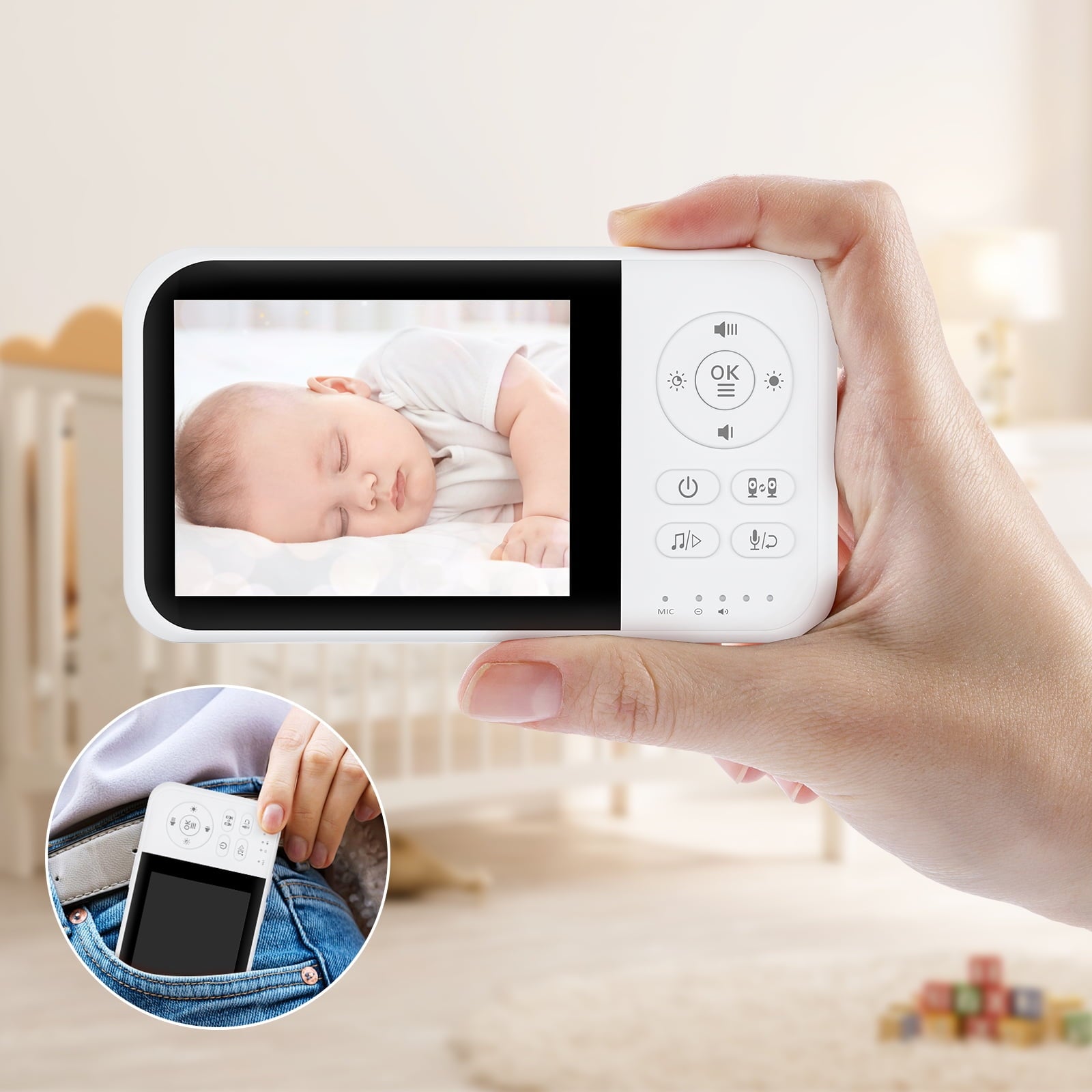 Fenbeli Baby Monitor with Camera and Audio, 3.2'' HD Screen Baby Camera for Baby/Elderly, ECO/VOX Mode, Night Vision