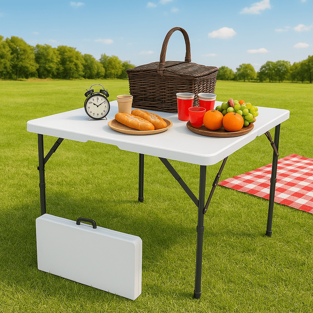 Fenbeli 5 Piece Folding Table and Chairs, Portable Event Card Table with Chairs Set of 4 for Indoor/Outdoor, Picnic, Game Room White