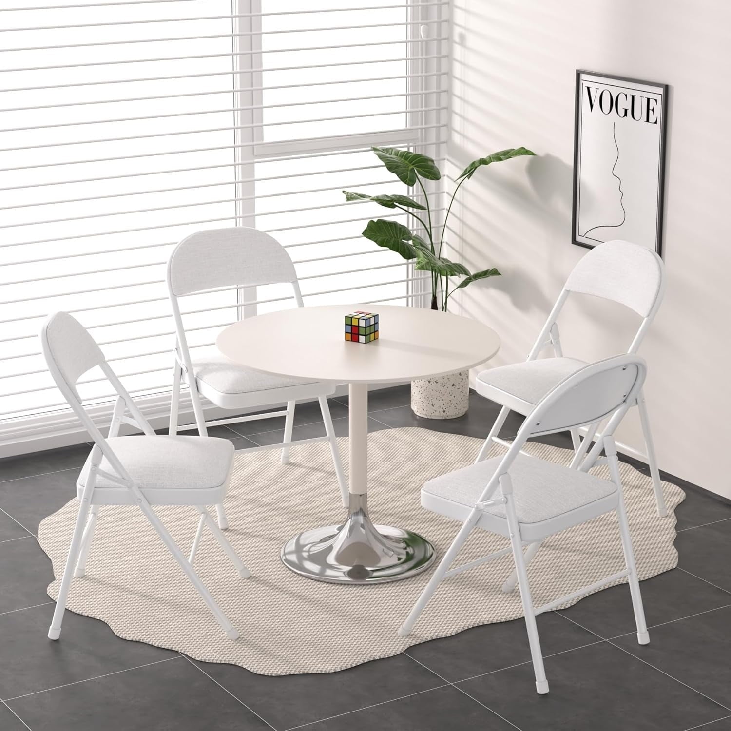 Furnibear 4 Pack Folding Chairs with Padded Vinyl Seat, Heavy-Duty Metal Frame, Supports 330 lbs, Portable & Lightweight,Gray