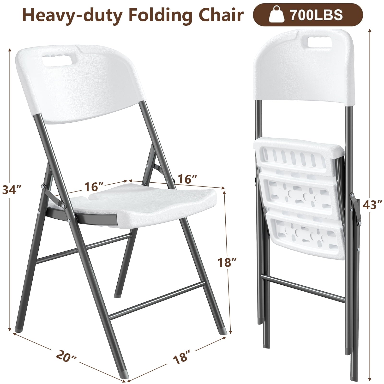 Fenbeli 5 Piece Folding Table and Chairs, Portable Event Card Table with Chairs Set of 4 for Indoor/Outdoor, Picnic, Game Room White