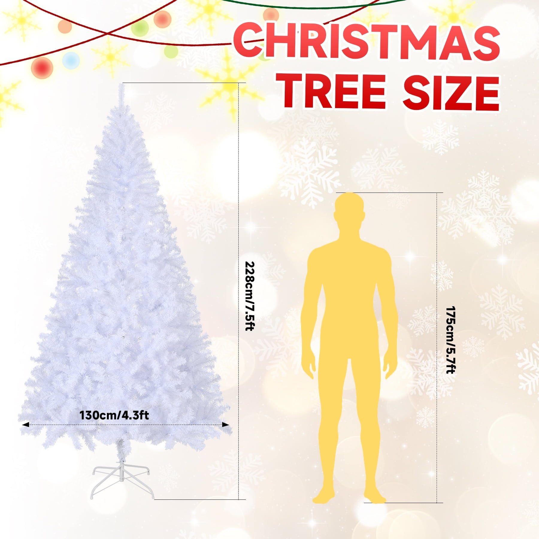 Fenbeli 7.5ft White Artificial Christmas Tree with 1350 Branch Tips for Indoor and Outdoor Decor